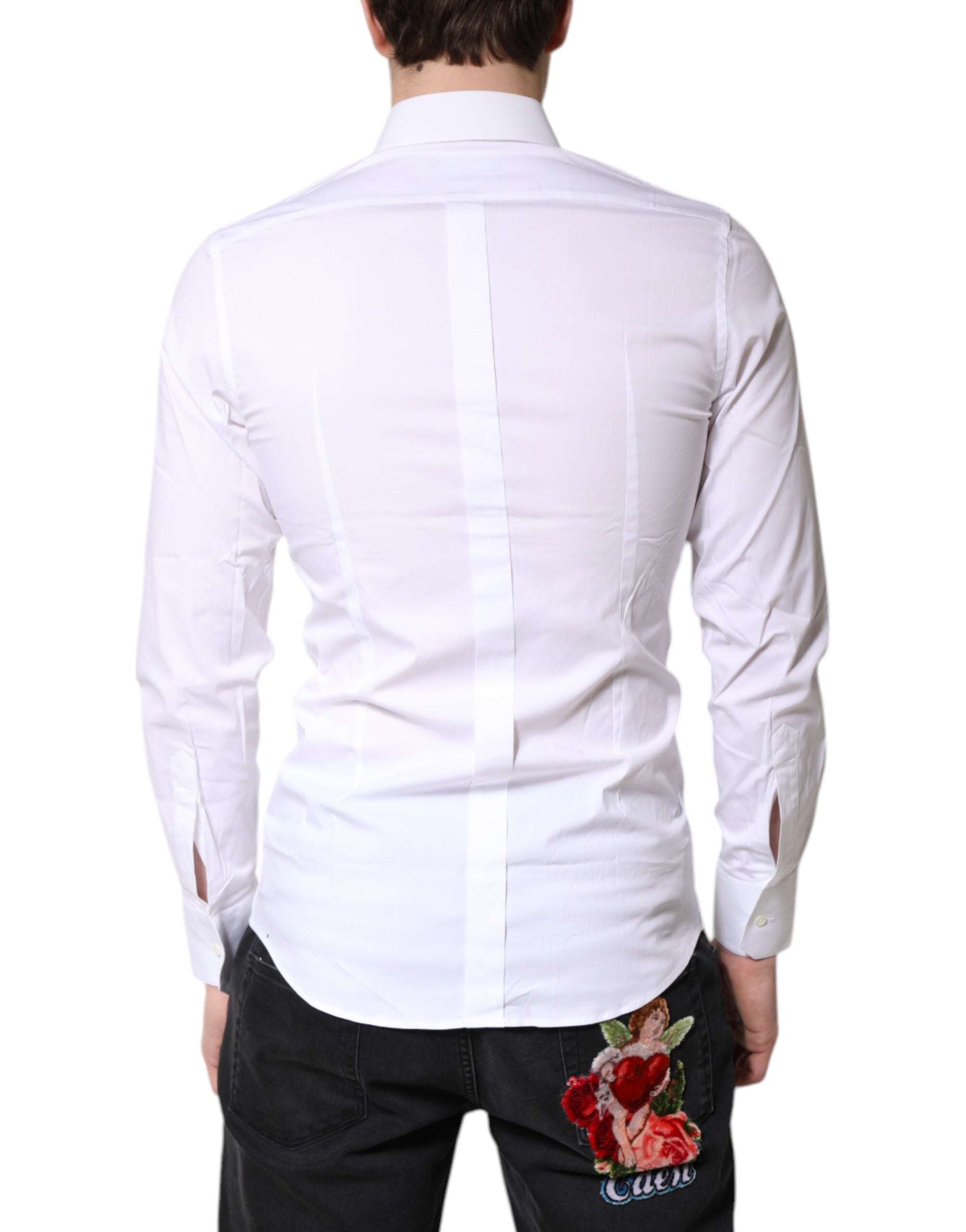 Dolce & Gabbana White Cotton Stretch GOLD Dress Formal Men's Shirt (Pre-Owned)