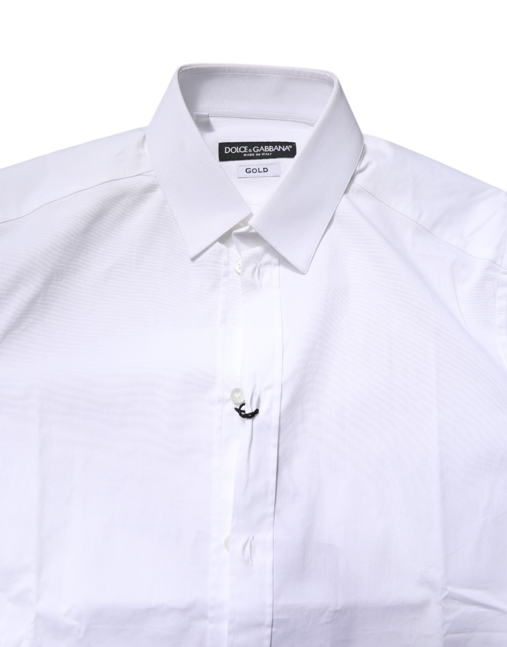 Dolce & Gabbana White Cotton Stretch GOLD Dress Formal Men's Shirt (Pre-Owned)