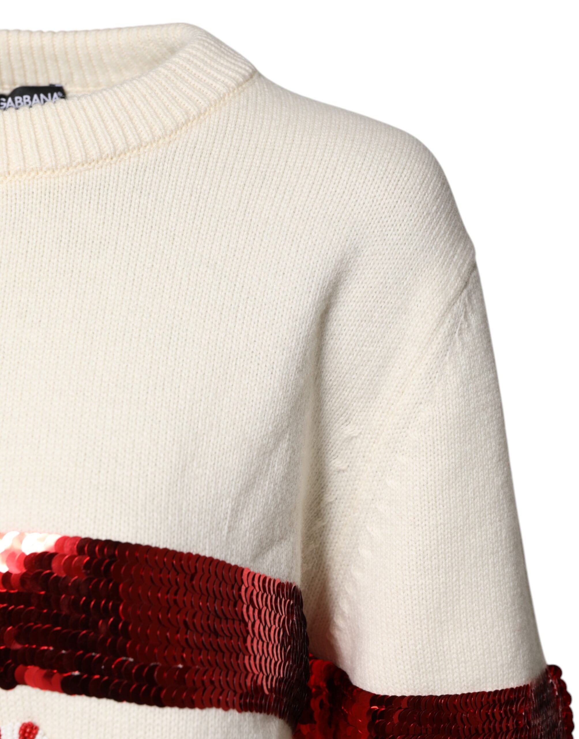 Dolce & Gabbana White Sequined Crew Neck Pullover Women's Sweater (Pre-Owned)