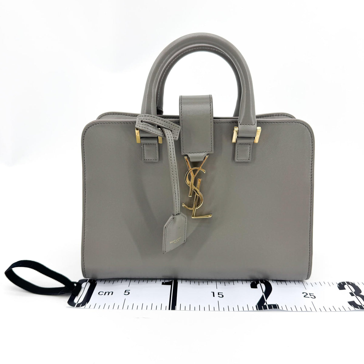 Saint Laurent Monogram Cabas Leather Gray Leather Tote Bag Bag (Pre-Owned)