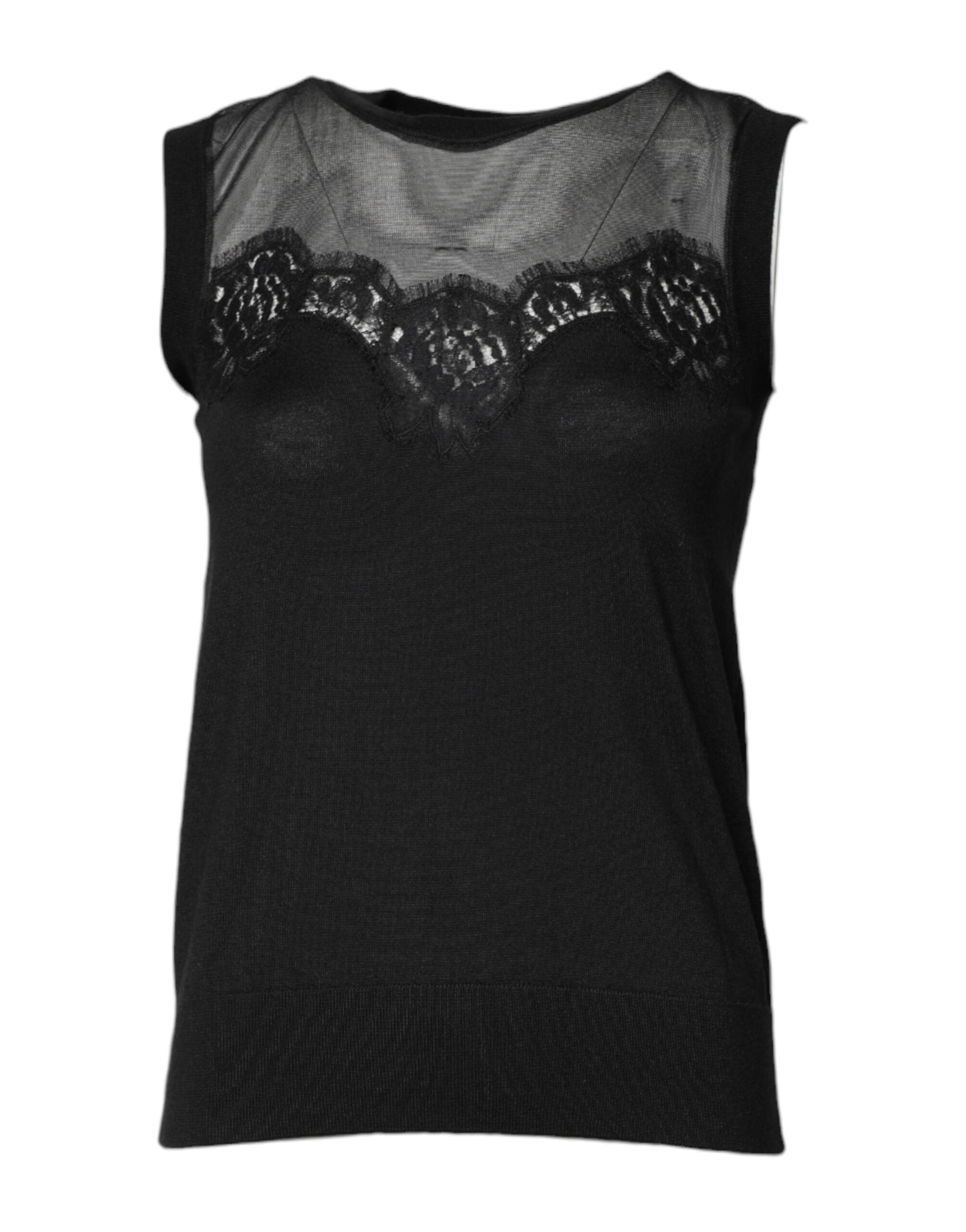 Dolce & Gabbana Black Lace Sheer Crew Neck Sleeveless Women's Top (Pre-Owned)