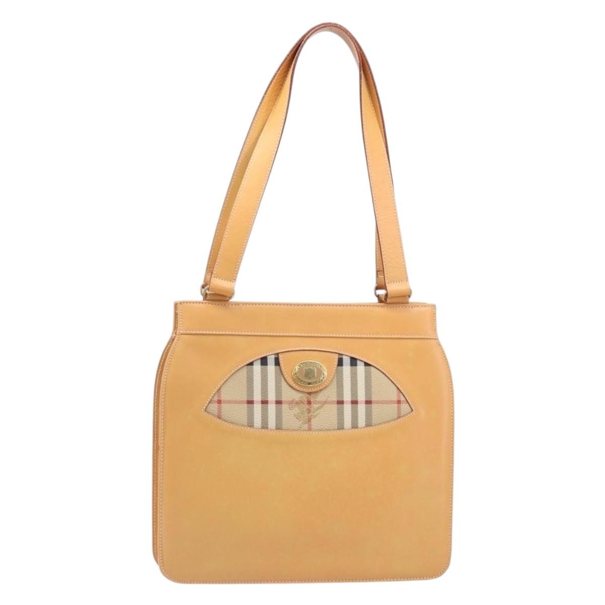 Burberry Nova Check Shoulder Bag Leather Beige Leather Shoulder Bag Bag (Pre-Owned)