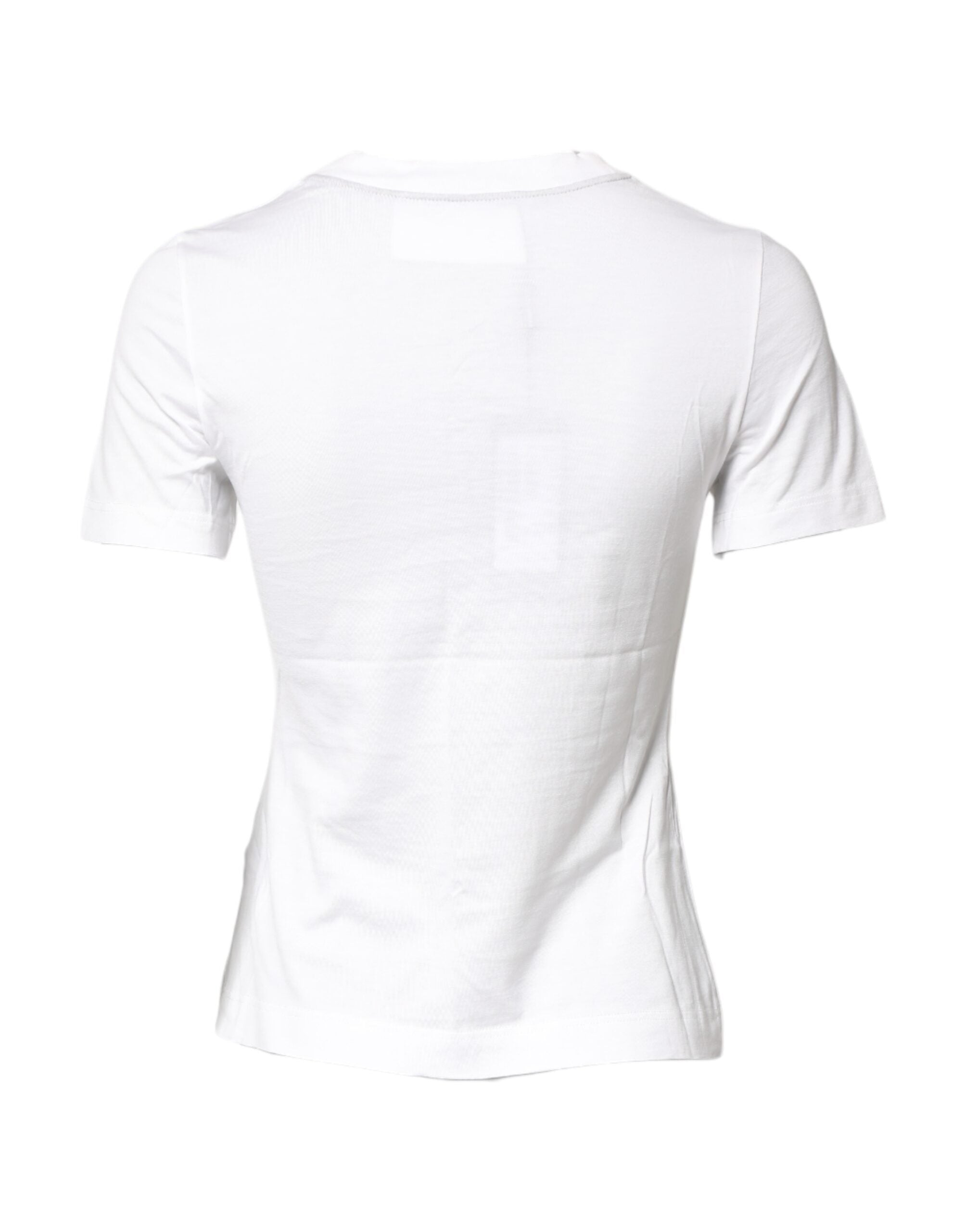 Dolce & Gabbana White Cotton Graphic Print Crew Neck Women's T-shirt