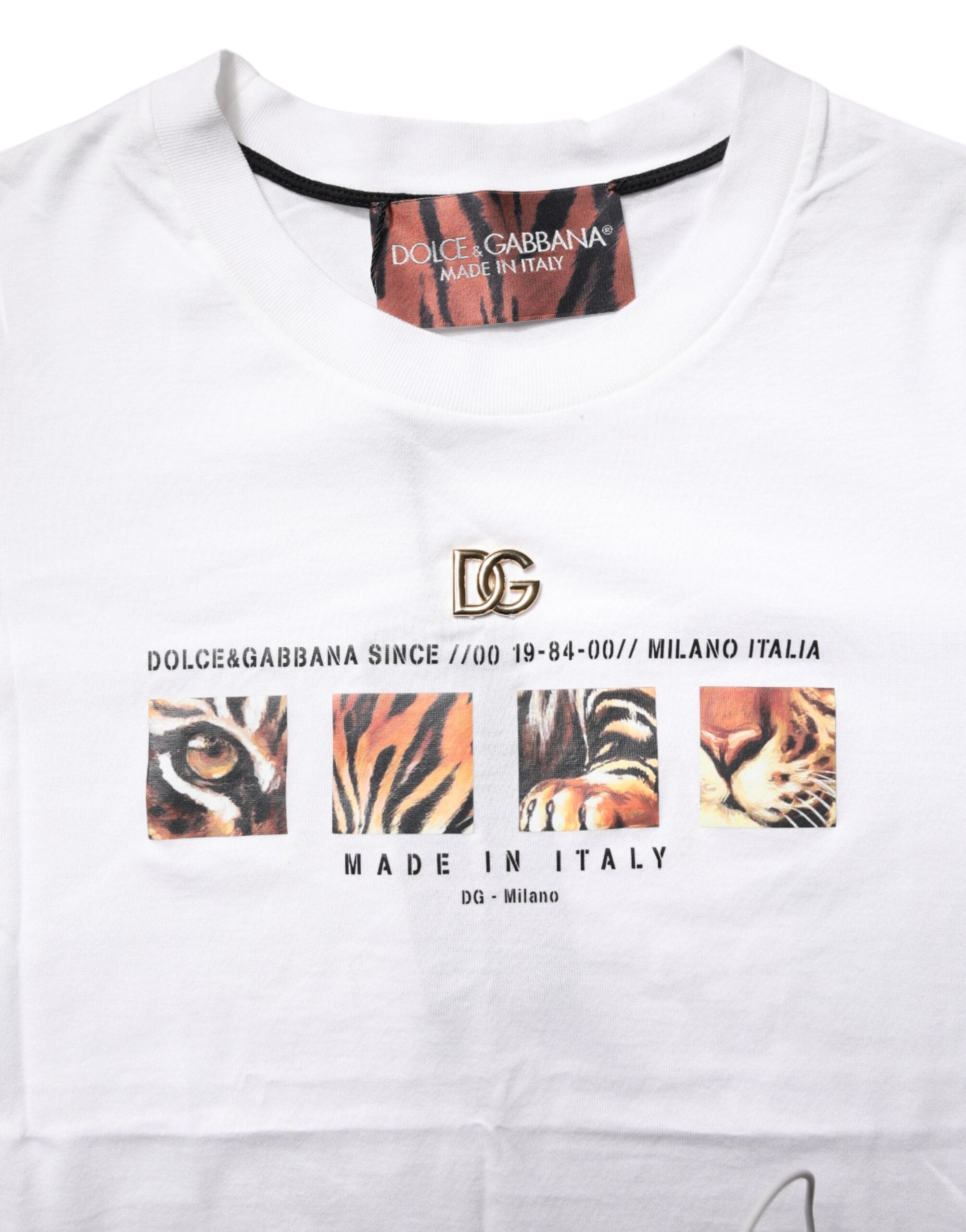 Dolce & Gabbana White Cotton Graphic Print Crew Neck Women's T-shirt