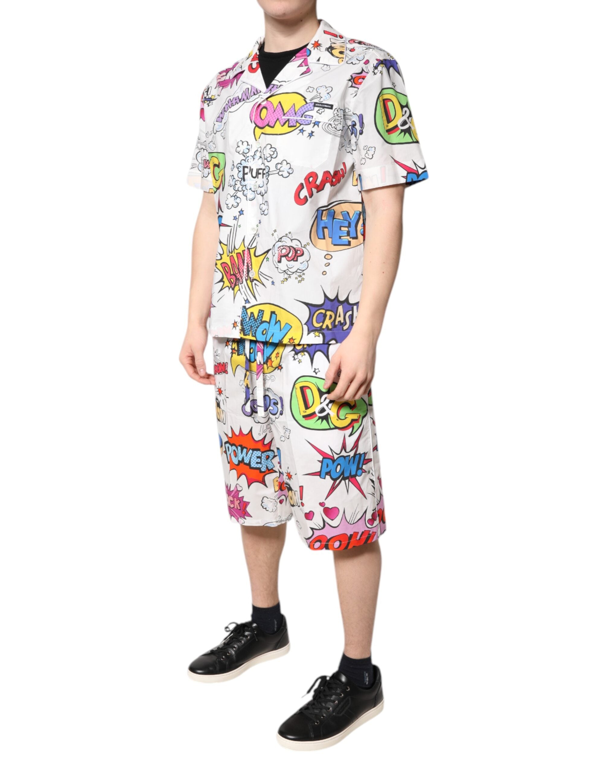 Dolce & Gabbana White Cartoon Print Cotton Men Pajama Set Men's Sleepwear