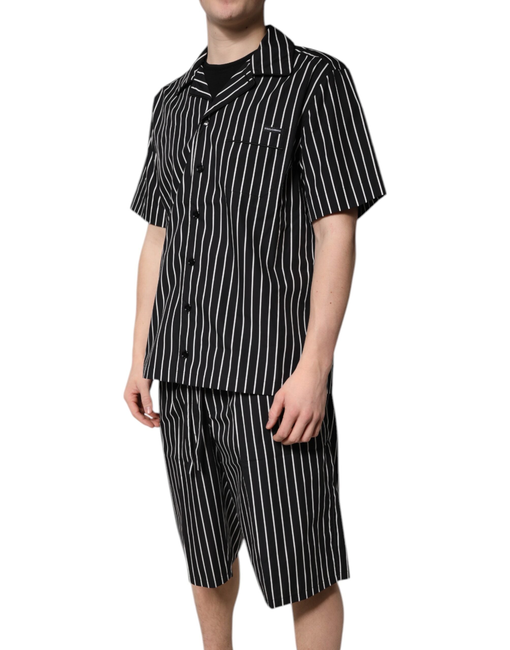 Dolce & Gabbana Black White Stripes Cotton Men Pajama Set Men's Sleepwear