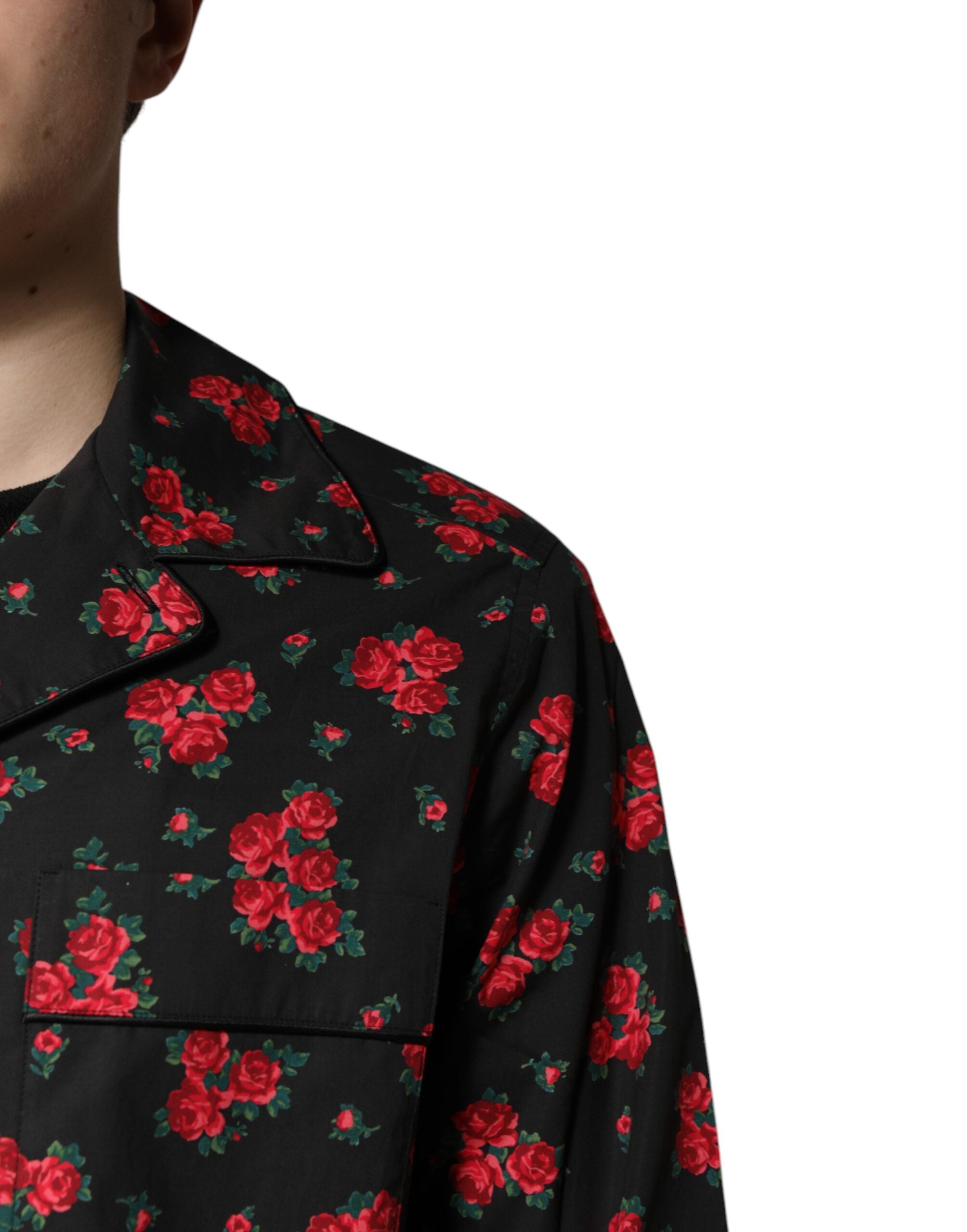 Dolce & Gabbana Black Floral Print Cotton Men Pajama Set Men's Sleepwear