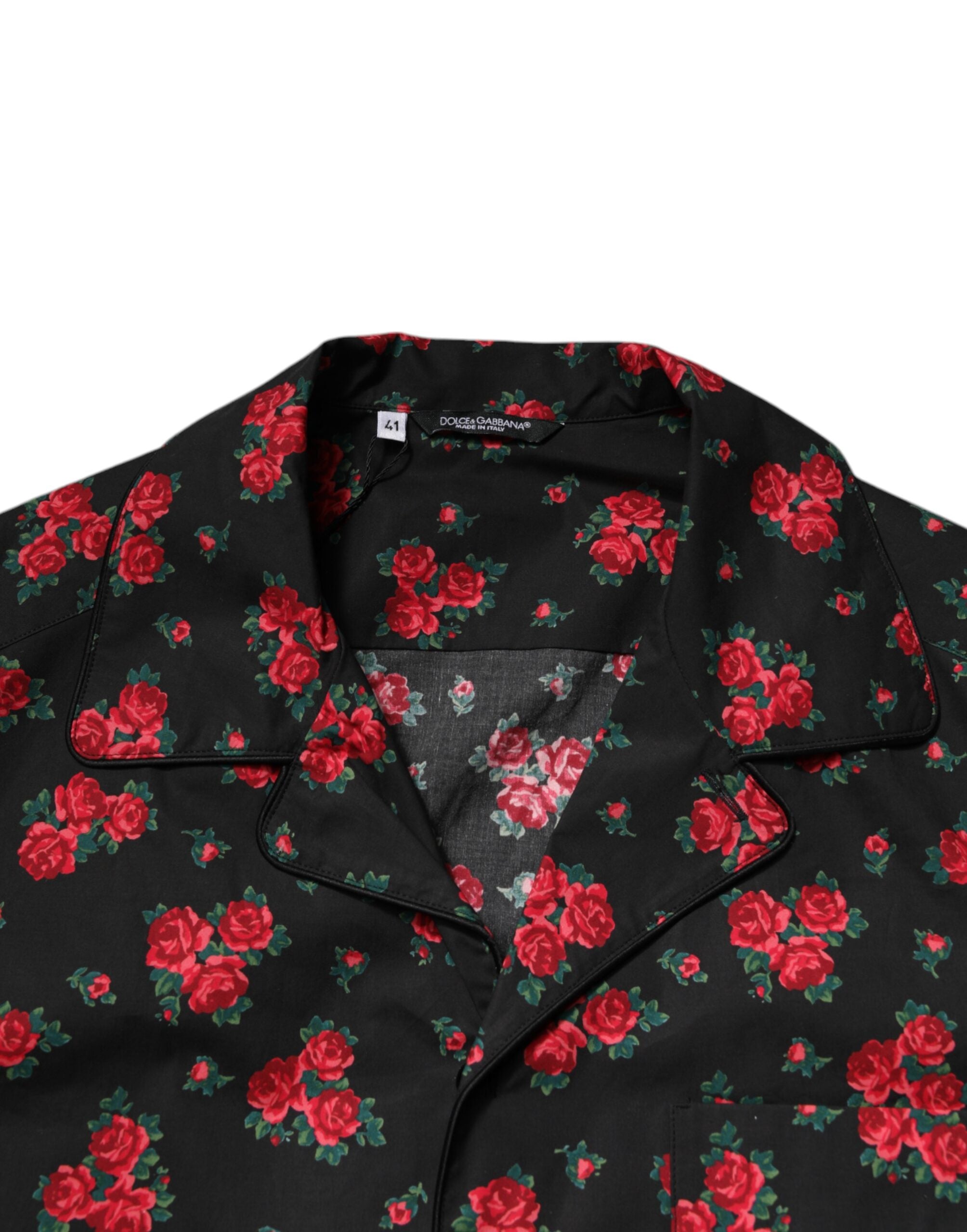Dolce & Gabbana Black Floral Print Cotton Men Pajama Set Men's Sleepwear
