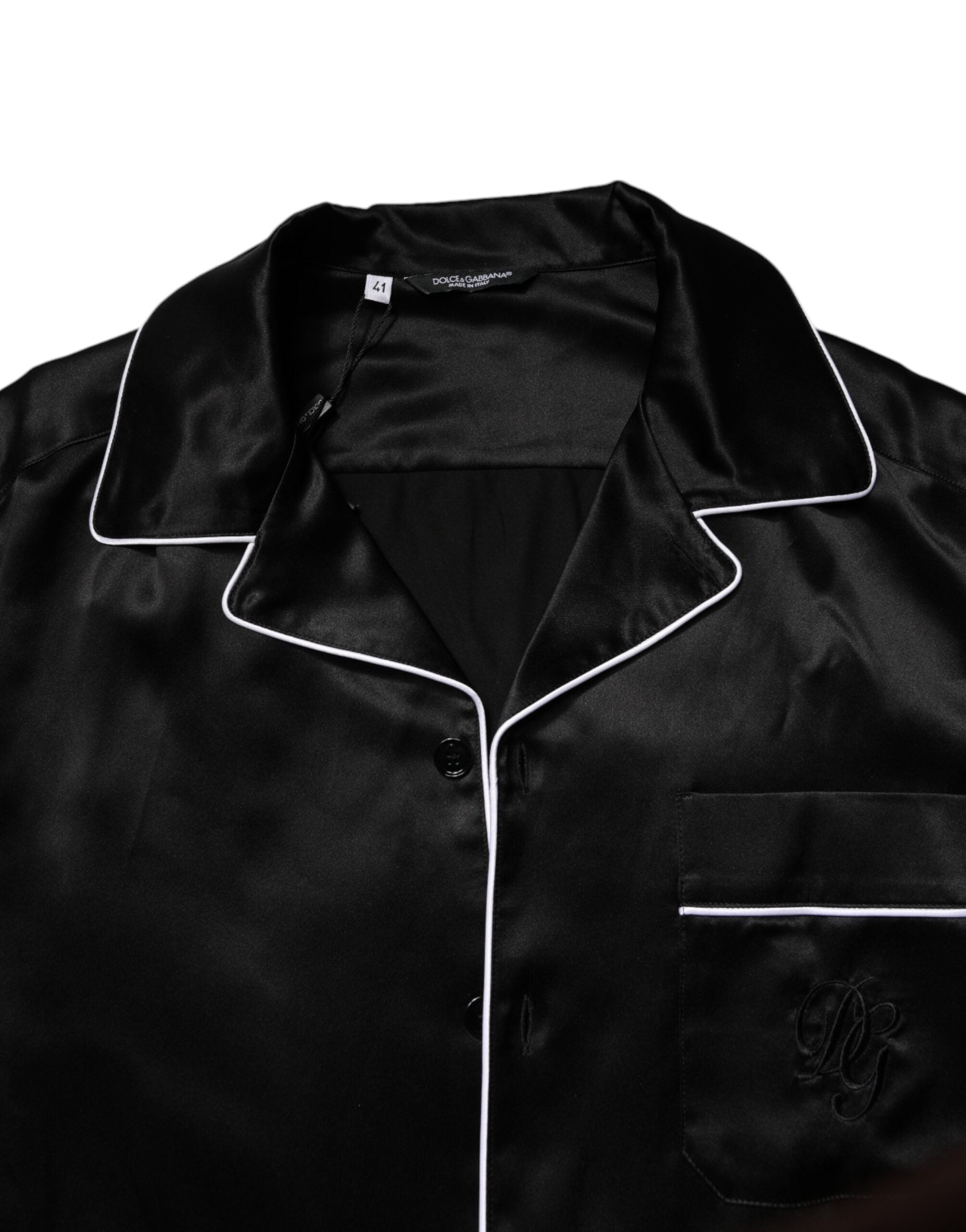 Dolce & Gabbana Black Silk Shirt Pants Pajama Set Men's Sleepwear