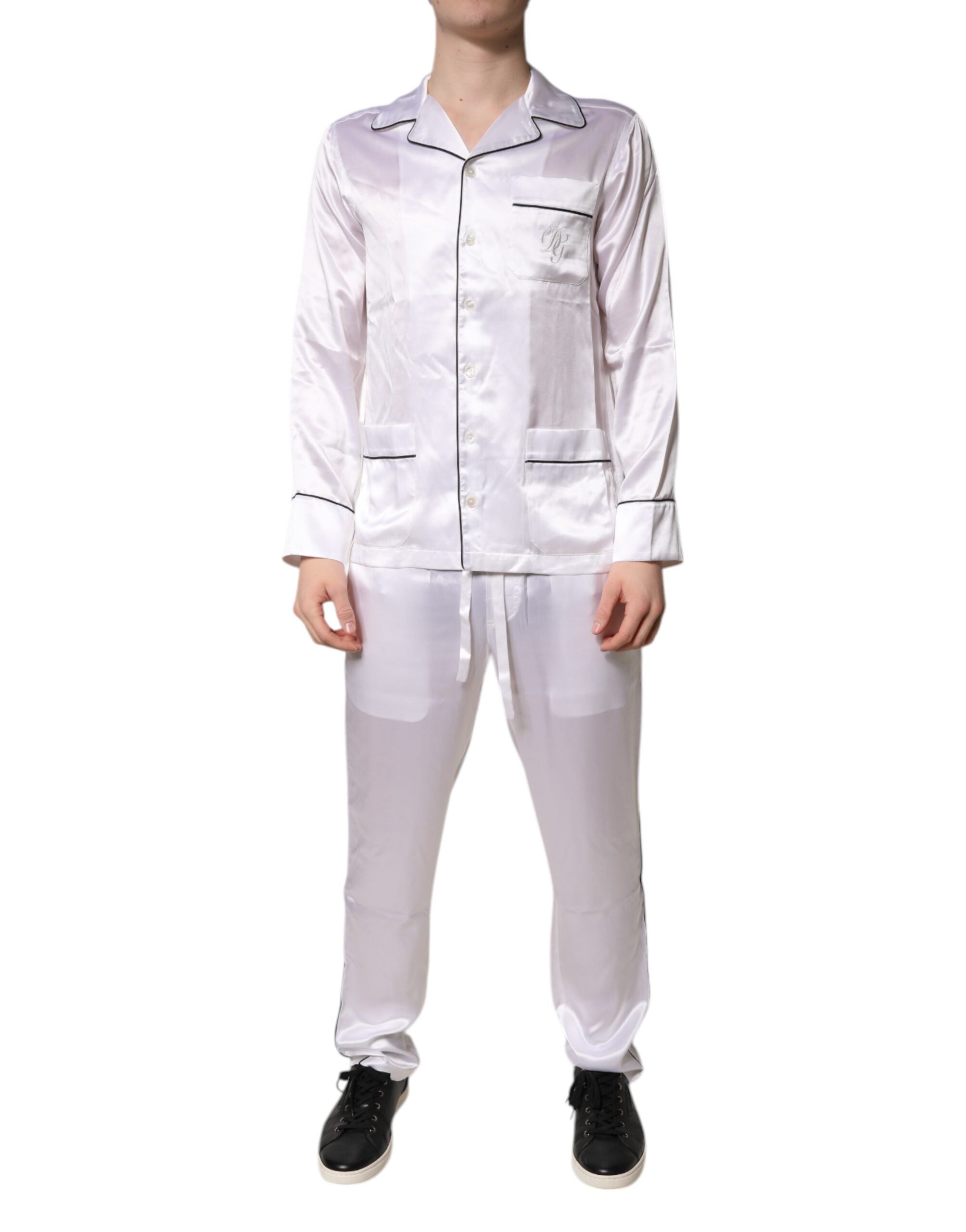 Dolce & Gabbana White Satin Silk Men Pajama Set Men's Sleepwear