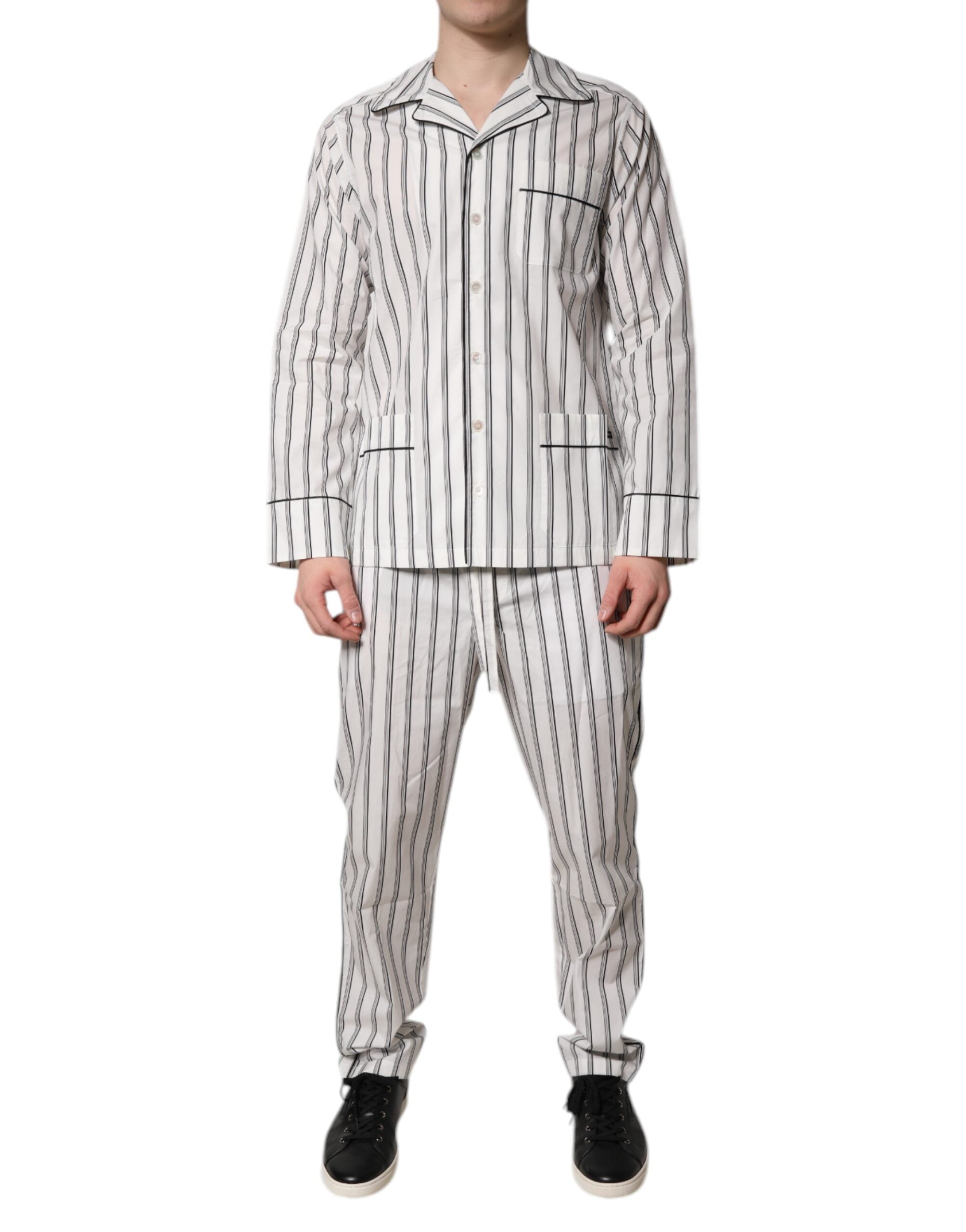 Dolce & Gabbana White Black Stripes Cotton Men Pajama Set Men's Sleepwear