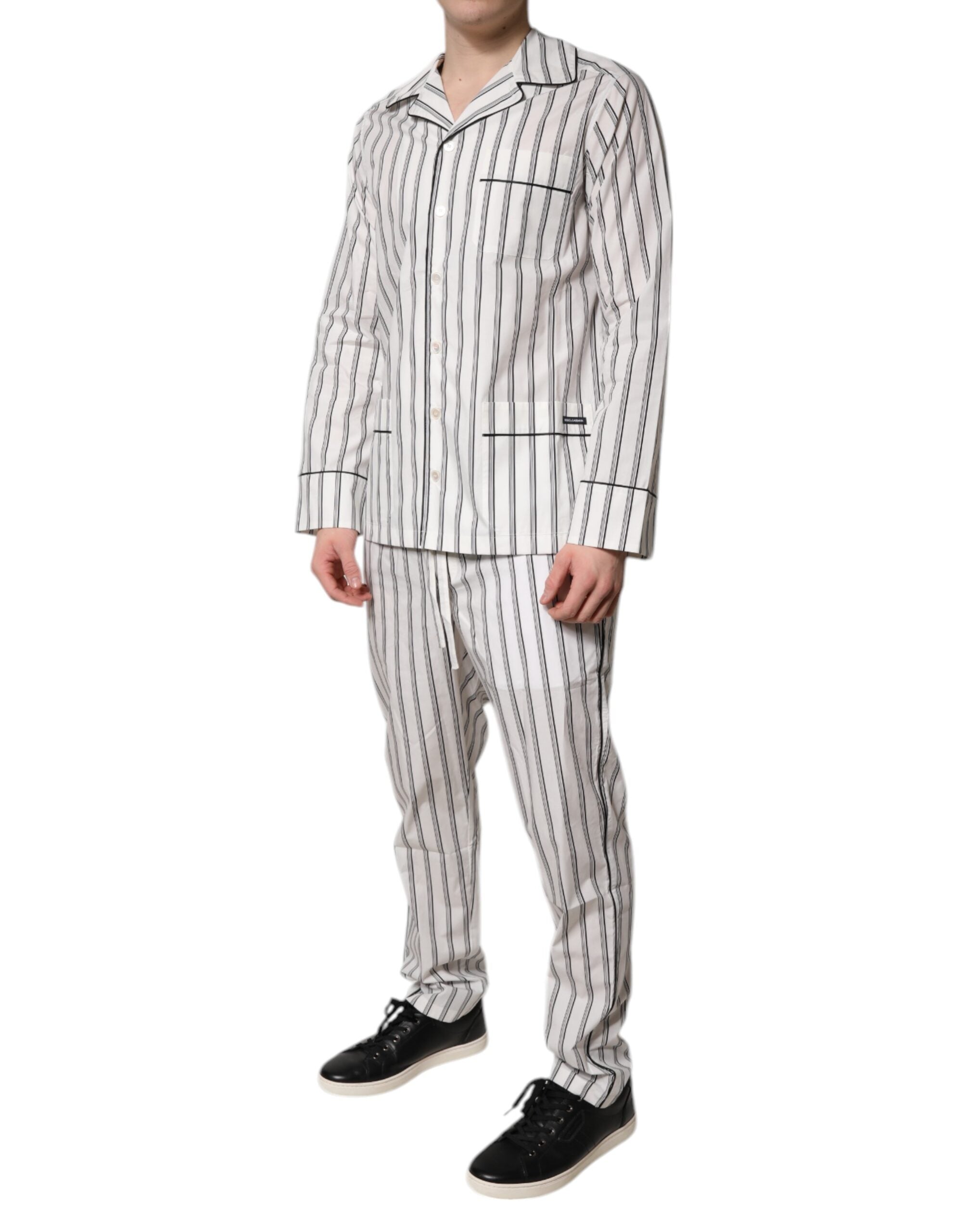 Dolce & Gabbana White Black Stripes Cotton Men Pajama Set Men's Sleepwear