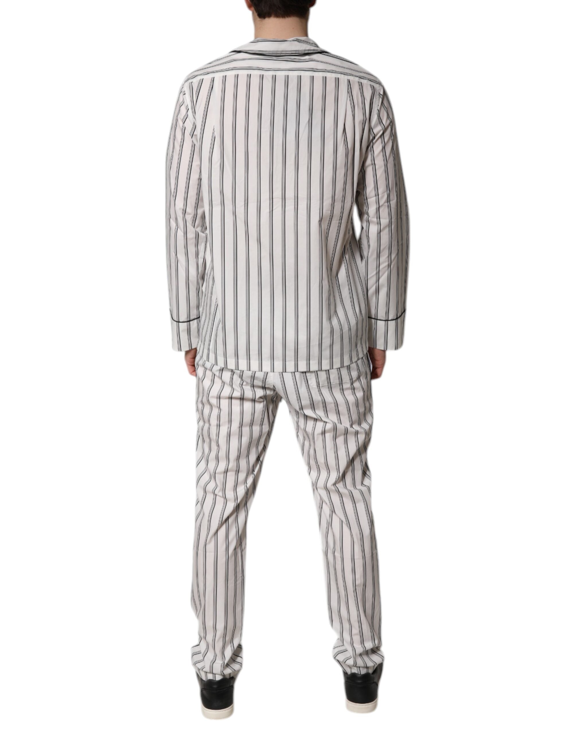 Dolce & Gabbana White Black Stripes Cotton Men Pajama Set Men's Sleepwear