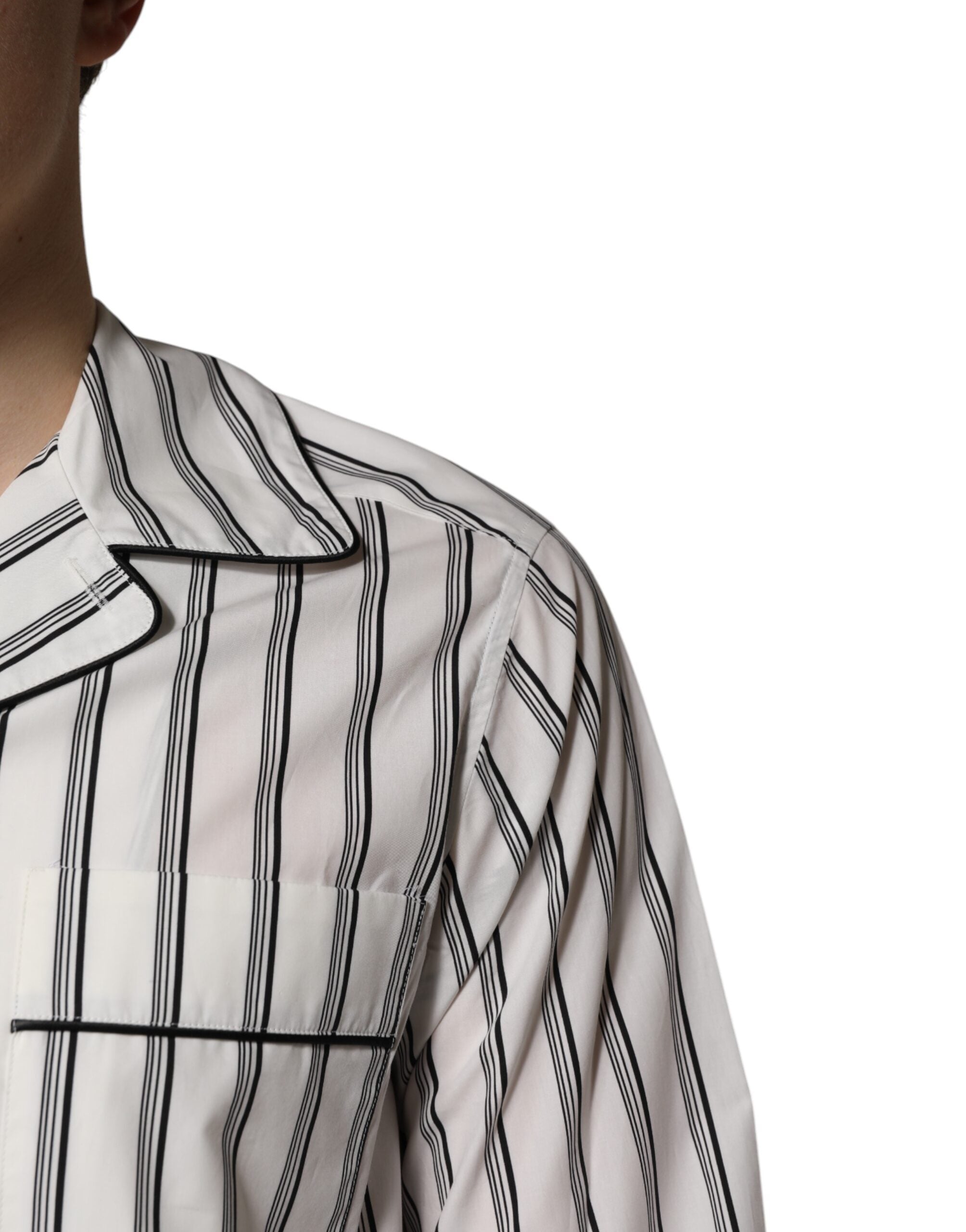 Dolce & Gabbana White Black Stripes Cotton Men Pajama Set Men's Sleepwear
