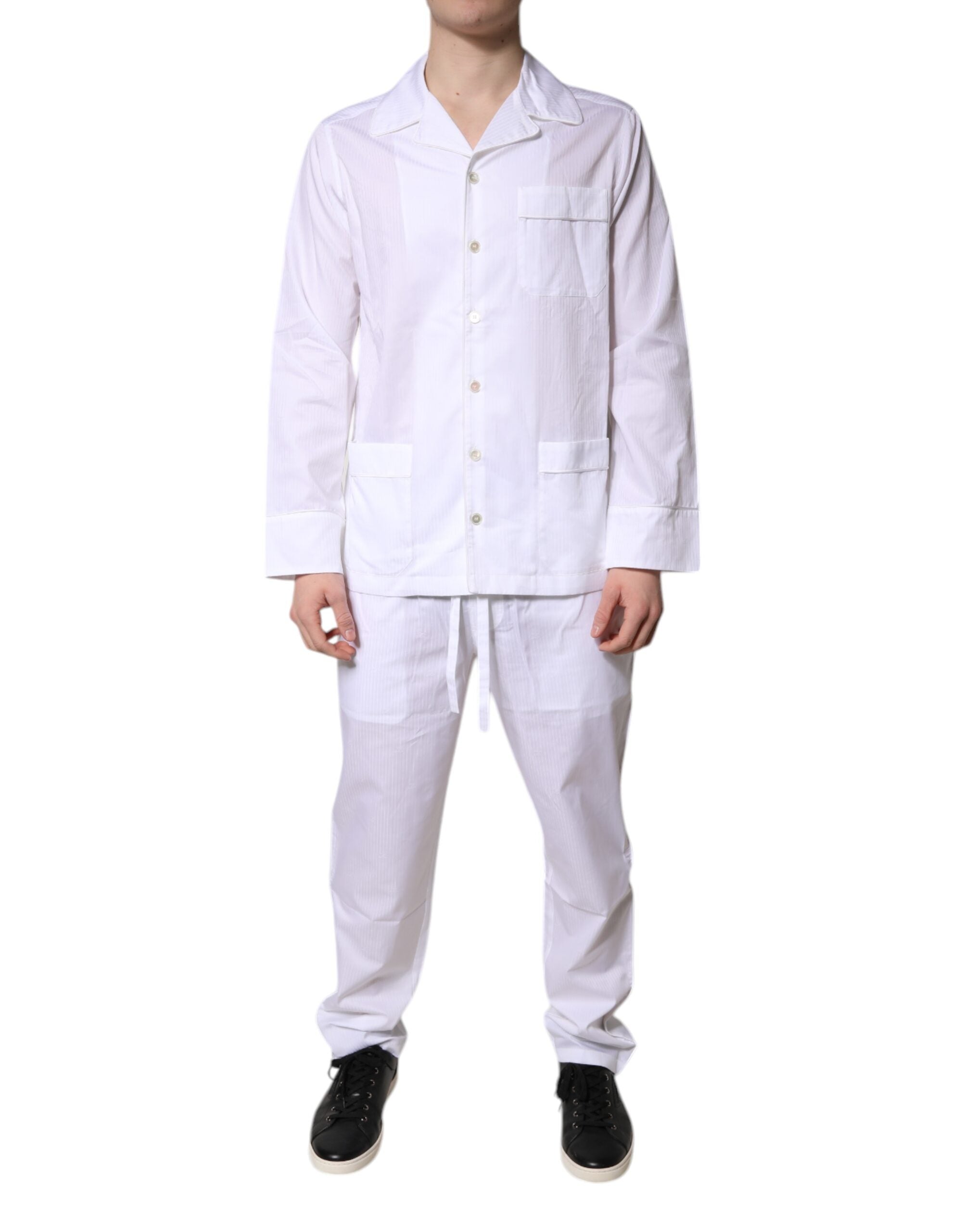 Dolce & Gabbana White Cotton Shirt Pants Pajama Set Men's Sleepwear