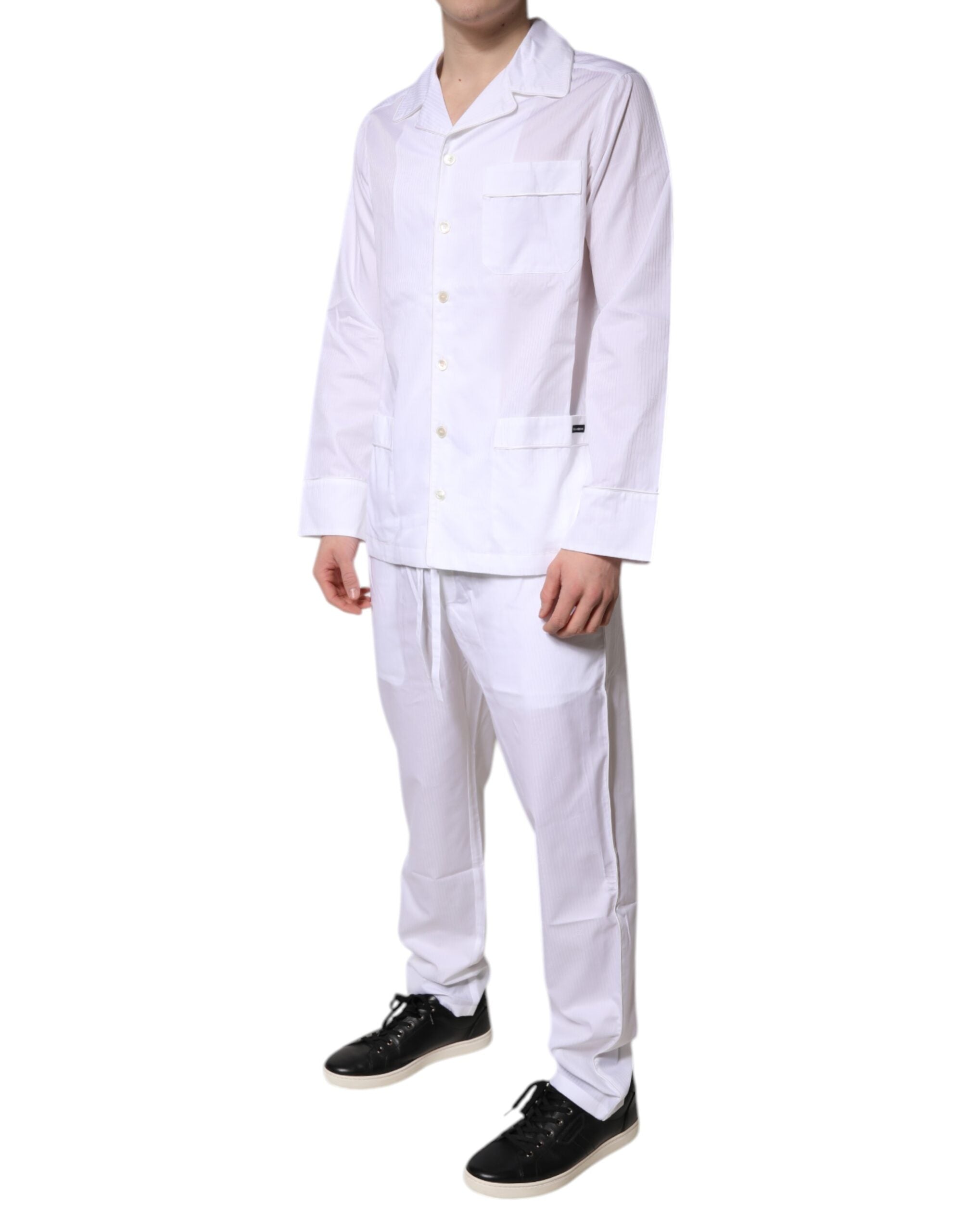Dolce & Gabbana White Cotton Shirt Pants Pajama Set Men's Sleepwear