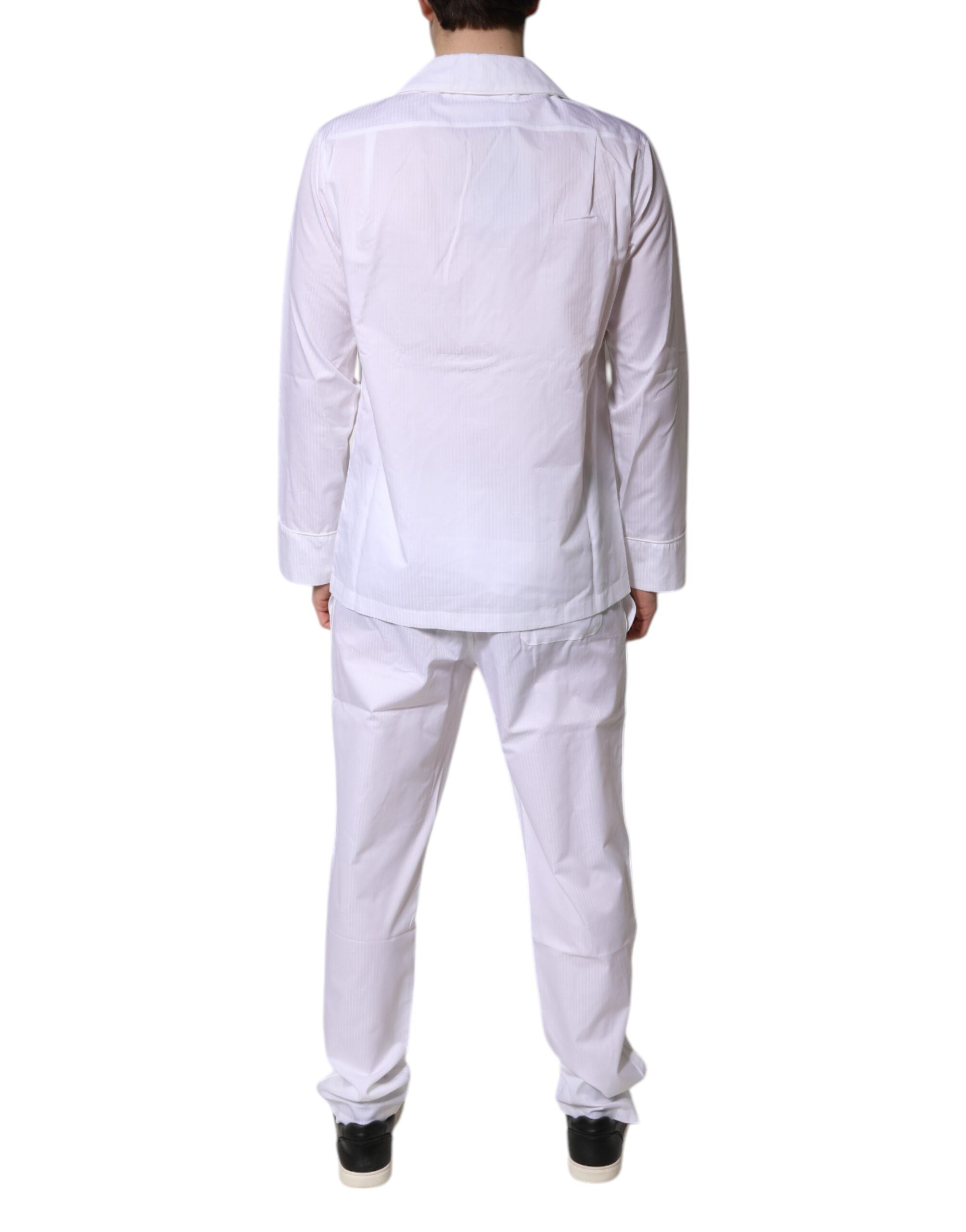 Dolce & Gabbana White Cotton Shirt Pants Pajama Set Men's Sleepwear