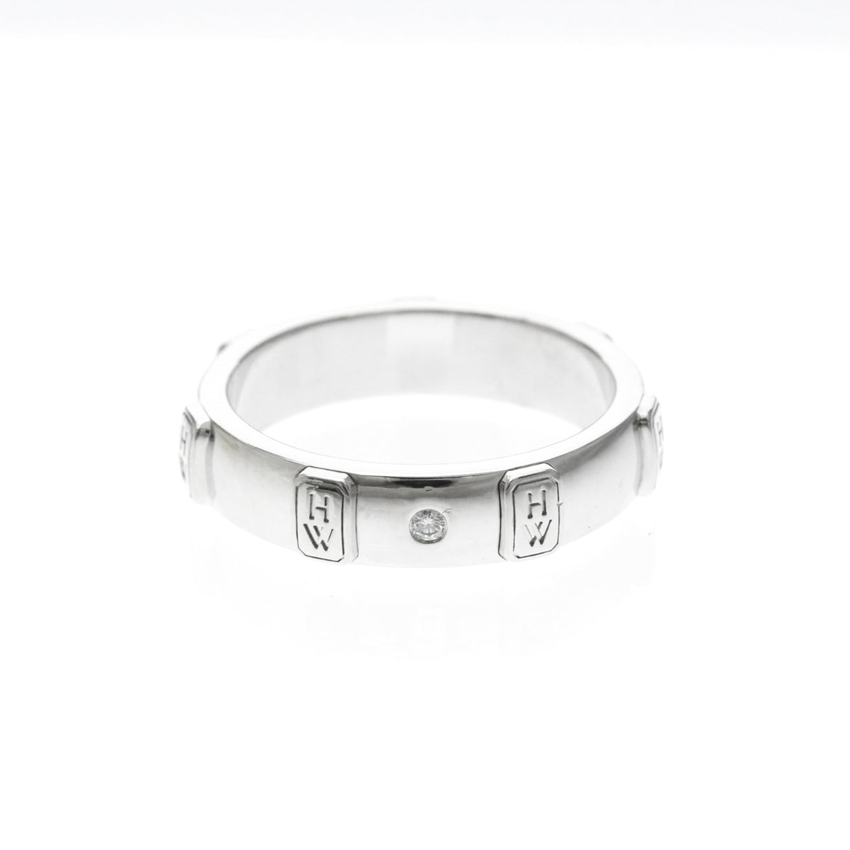 Harry Winston Hw Logo Band 18K White Gold With Diamond Silver White_Gold Ring Jewelry (Pre-Owned)