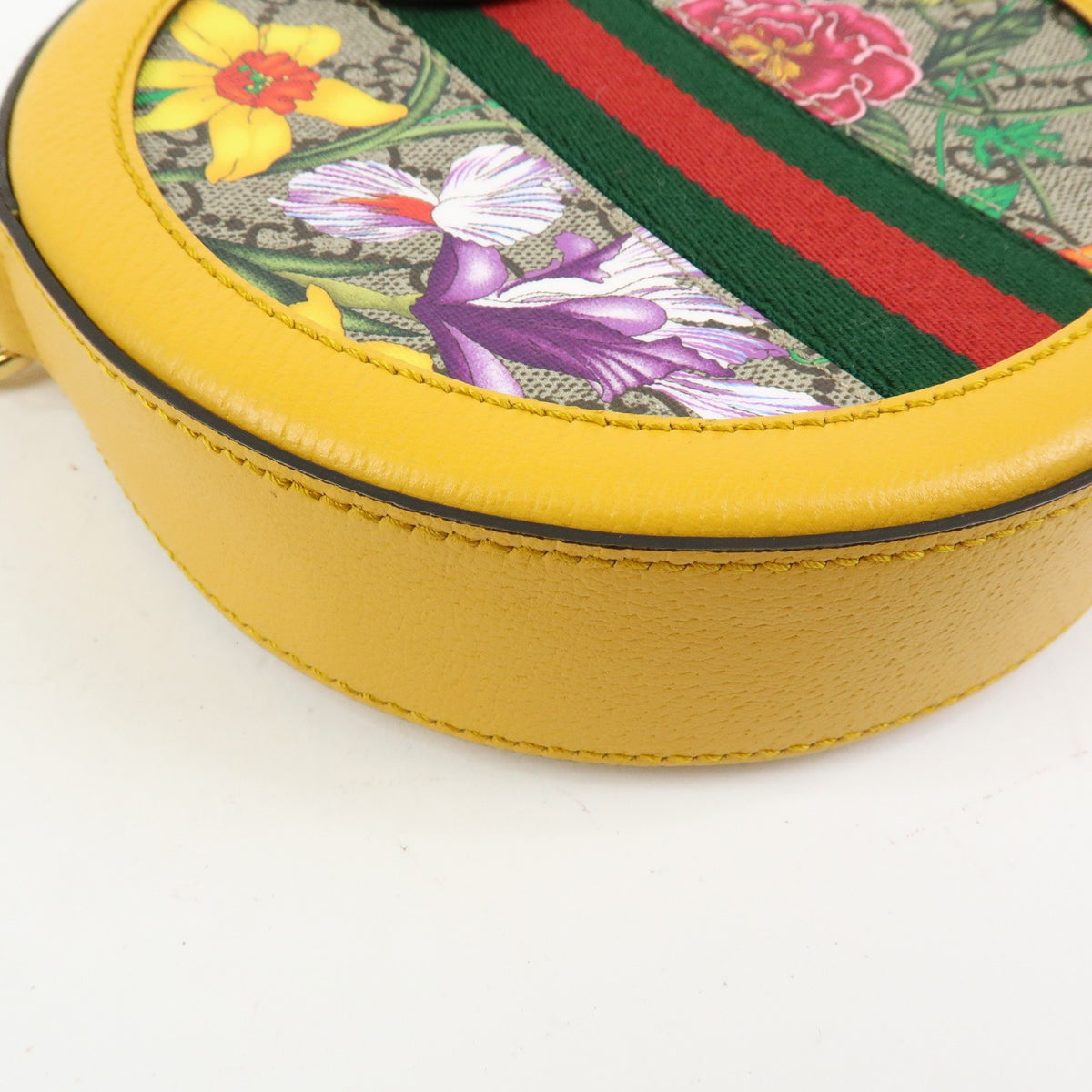 Gucci Ophidia Round Flora Gg Coated Canvas Yellow Leather Shoulder Bag Bag (Pre-Owned)