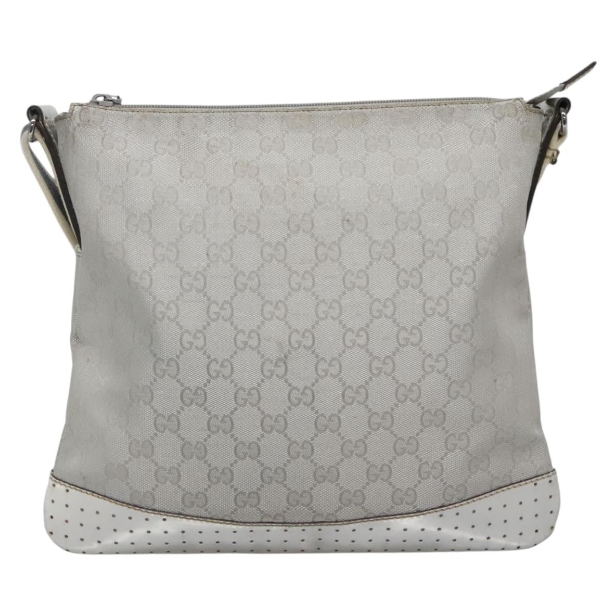 Gucci Zip Messenger Gg Canvas With Perforated Leather Silver Canvas Shoulder Bag Bag (Pre-Owned)