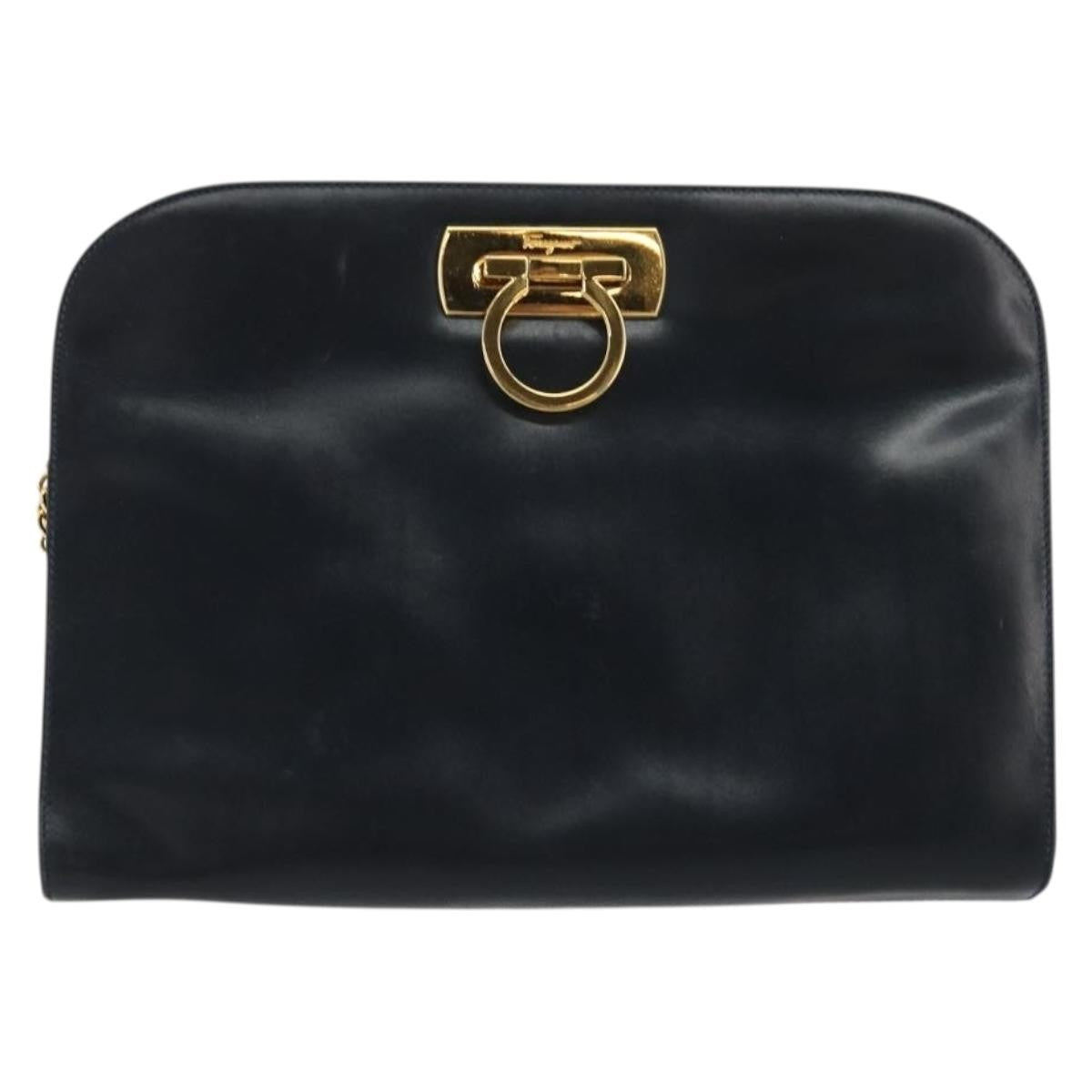 Salvatore Ferragamo Vintage Gancini Chain Leather Navy Leather Shoulder Bag Bag (Pre-Owned)