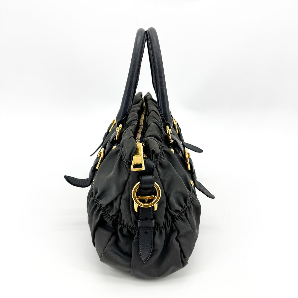 Prada Gaufre Nappa Leather Gray Nylon Tote Bag Bag (Pre-Owned)