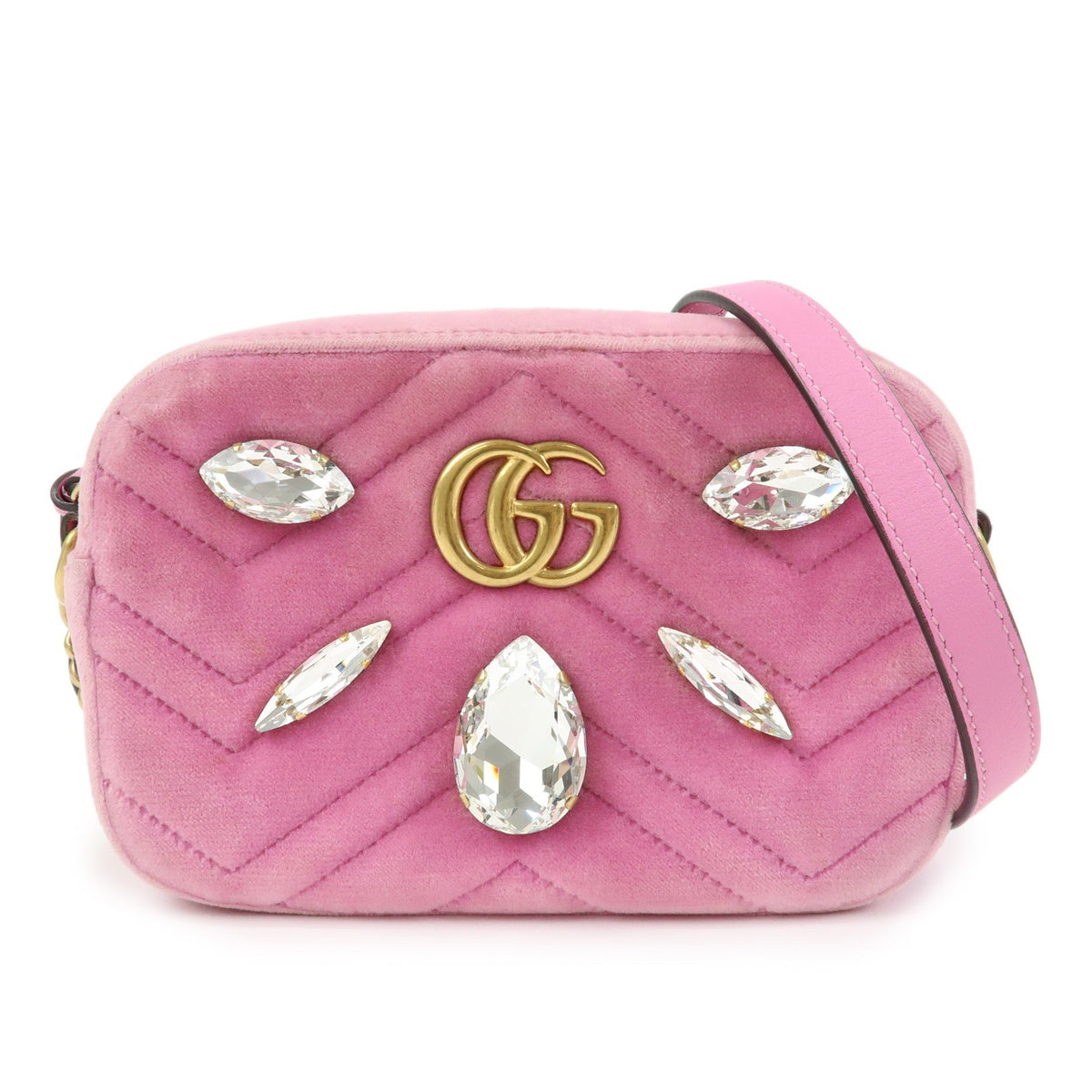 Gucci Gg Marmont Crystal Embellished Matelasse Velvet Pink Velvet Shoulder Bag Bag (Pre-Owned)