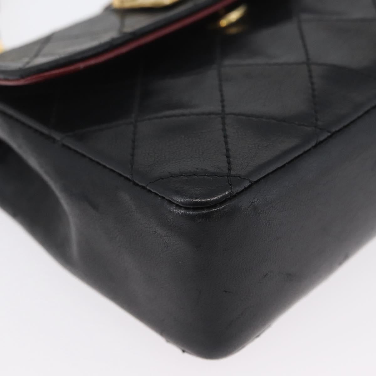Chanel Vintage Square Cc Flap Quilted Lambskin Black Leather Shoulder Bag Bag (Pre-Owned)