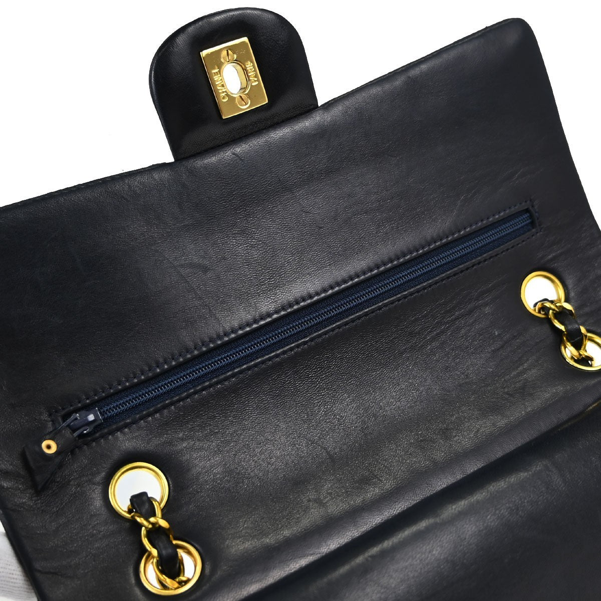 Chanel Timeless - Classic Double Flap Quilted Lambskin Navy Leather Shoulder Bag Bag (Pre-Owned)