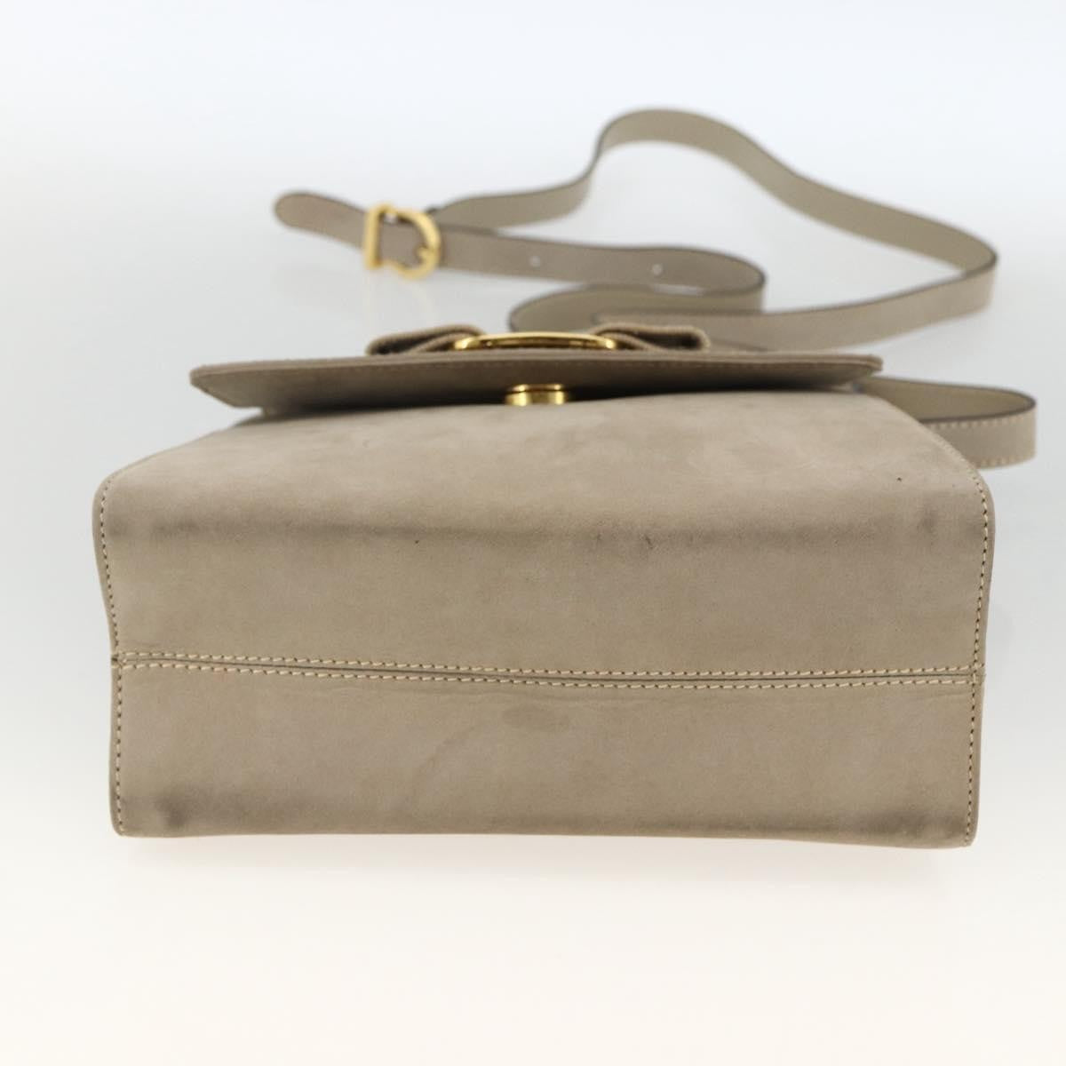 Salvatore Ferragamo Convertible Vara Bow Tote Suede Beige Suede Handbag (Pre-Owned)