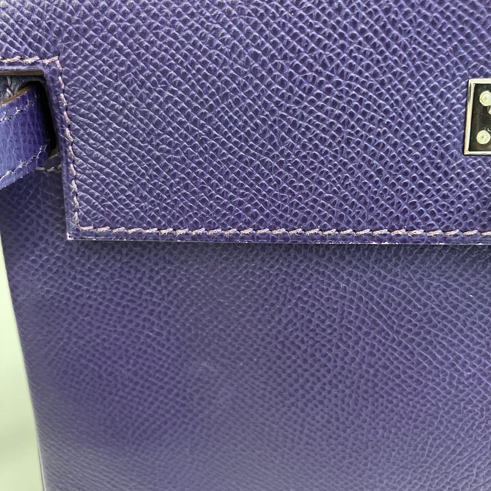 Hermes Kelly Purple Epsom With Palladium Hardware Purple Leather Handbag (Pre-Owned)