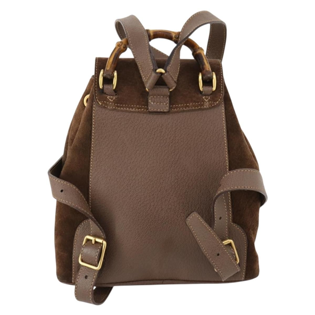 Gucci Gucci Bamboo Daim Brown Suede Backpack Bag (Pre-Owned)