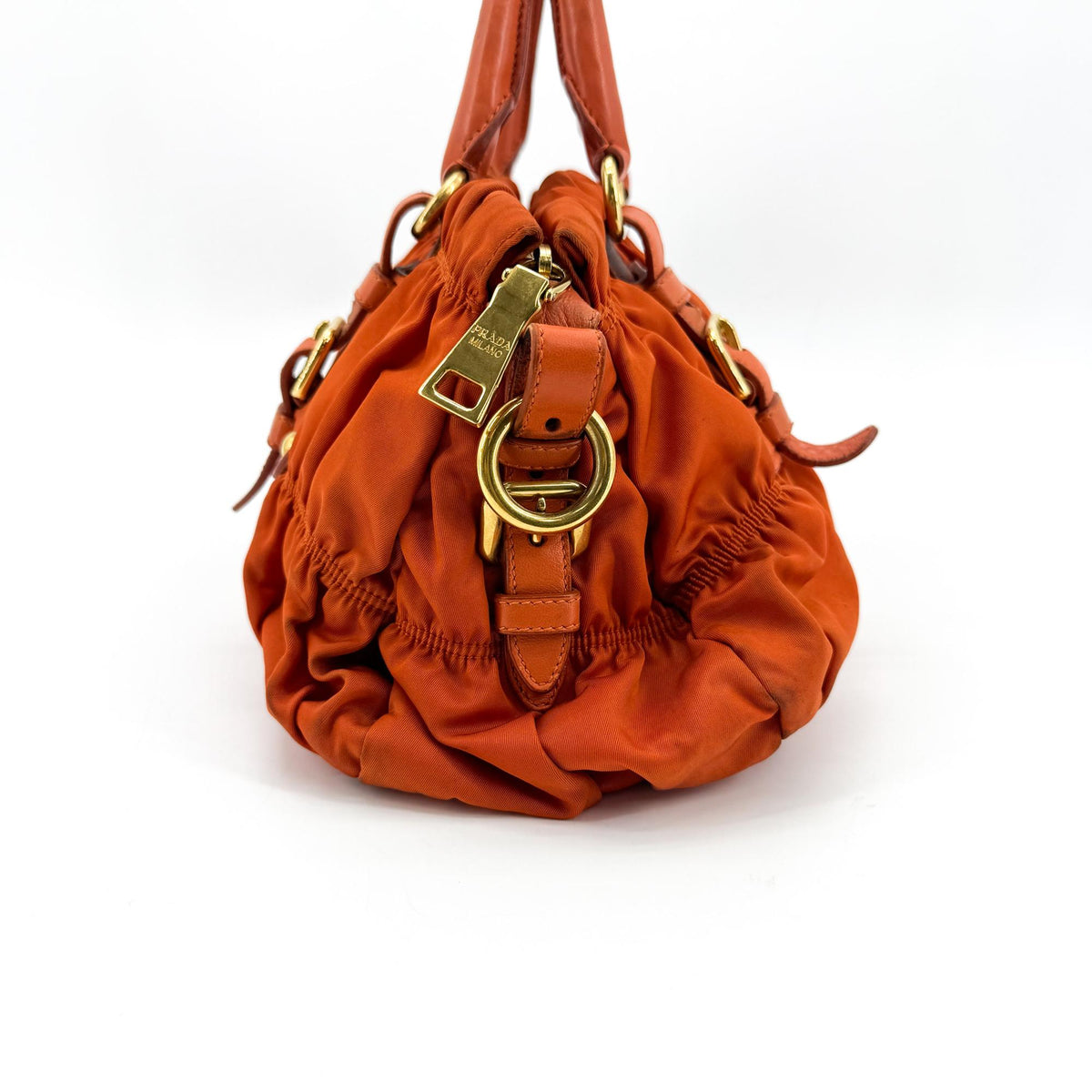 Prada Gaufre Convertible Satchel Leather And Tessuto Orange Nylon Handbag (Pre-Owned)