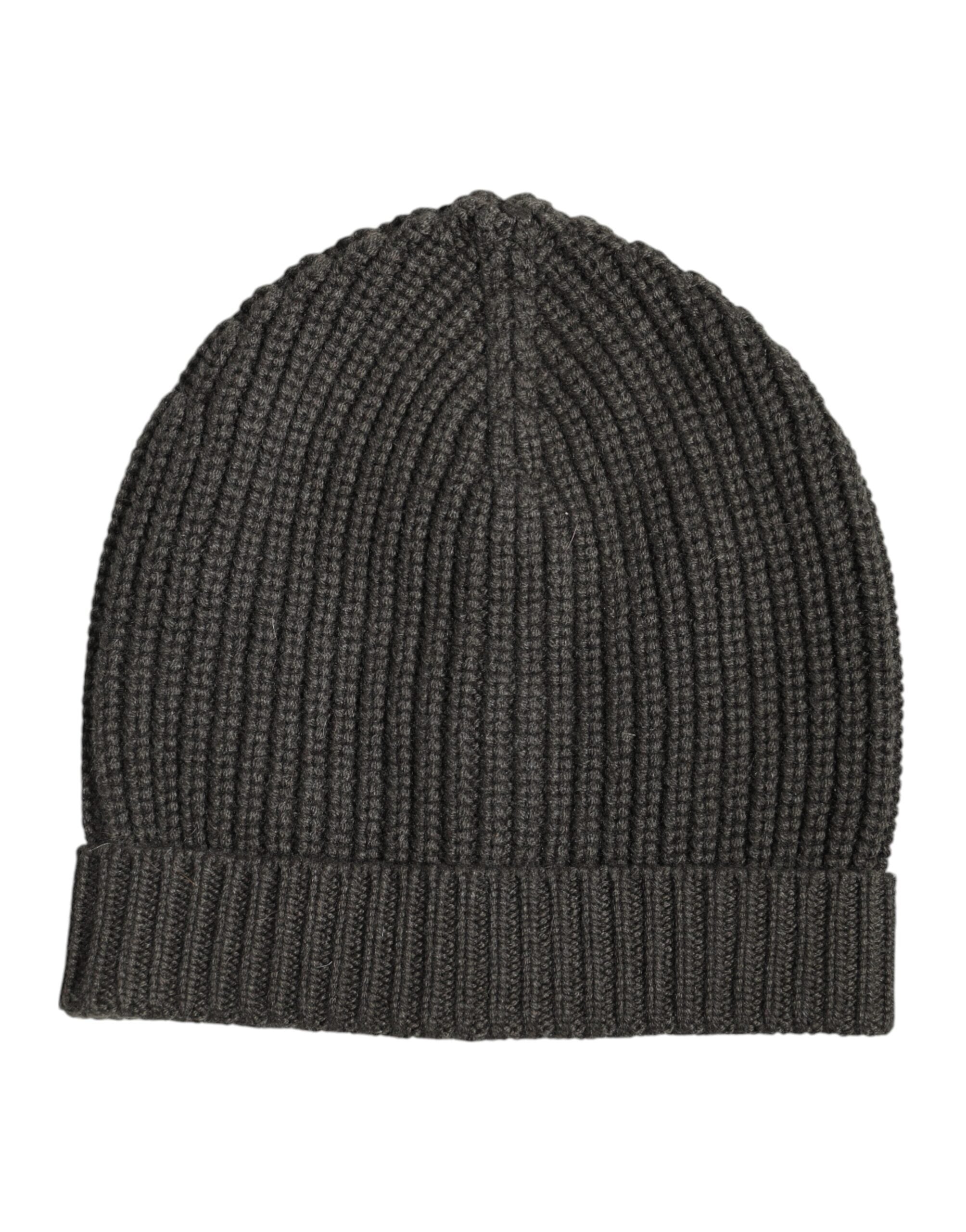 Dolce & Gabbana Dark Gray Cashmere Knit Winter Beanie Men's Hat