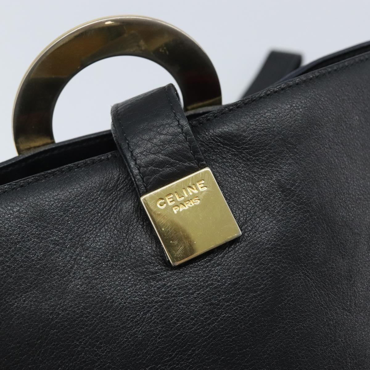 Celine Circle Logo Leather Black Leather Handbag (Pre-Owned)