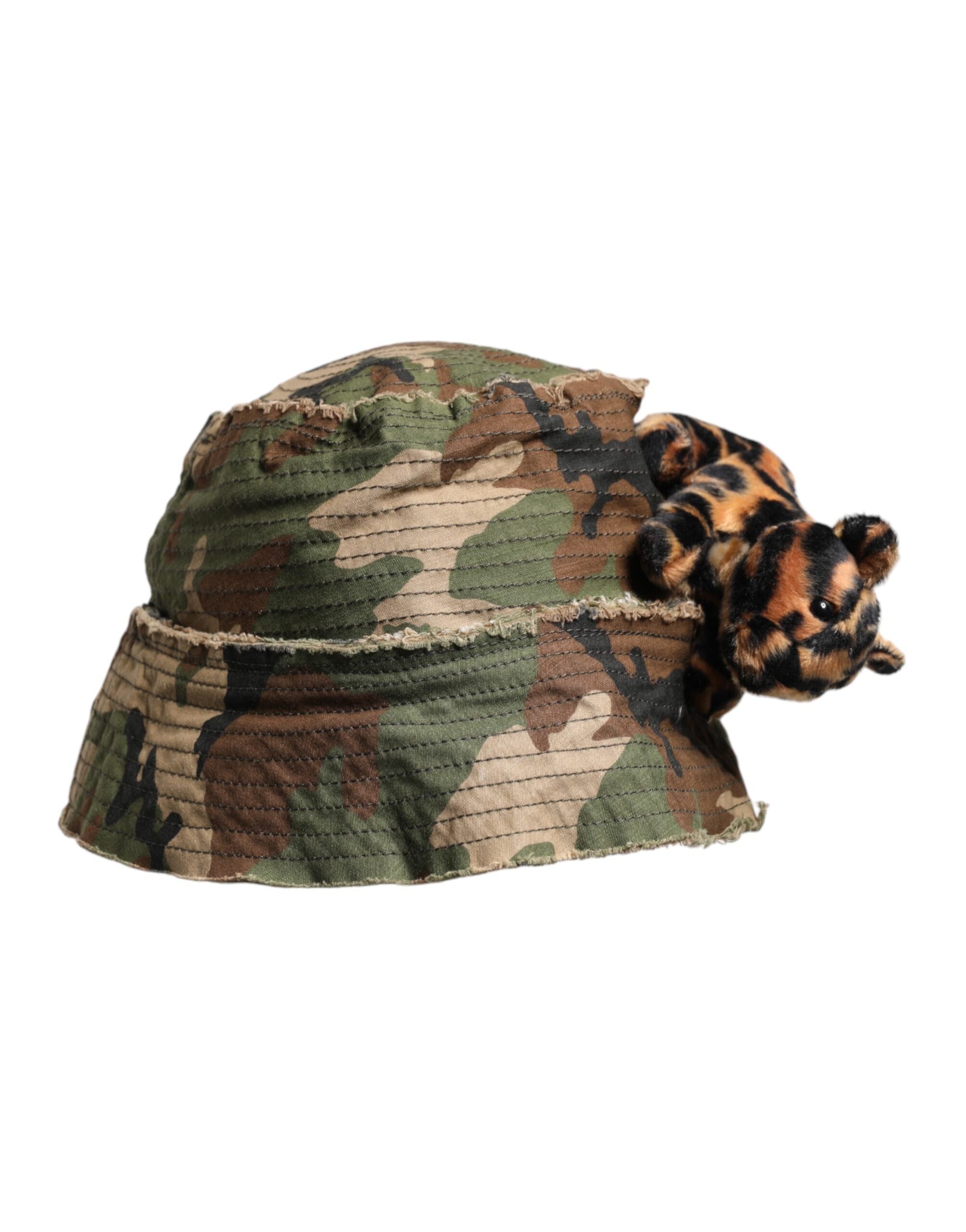 Dolce & Gabbana Multicolor Leopard Embellish Wide Brim Bucket Men's Hat
