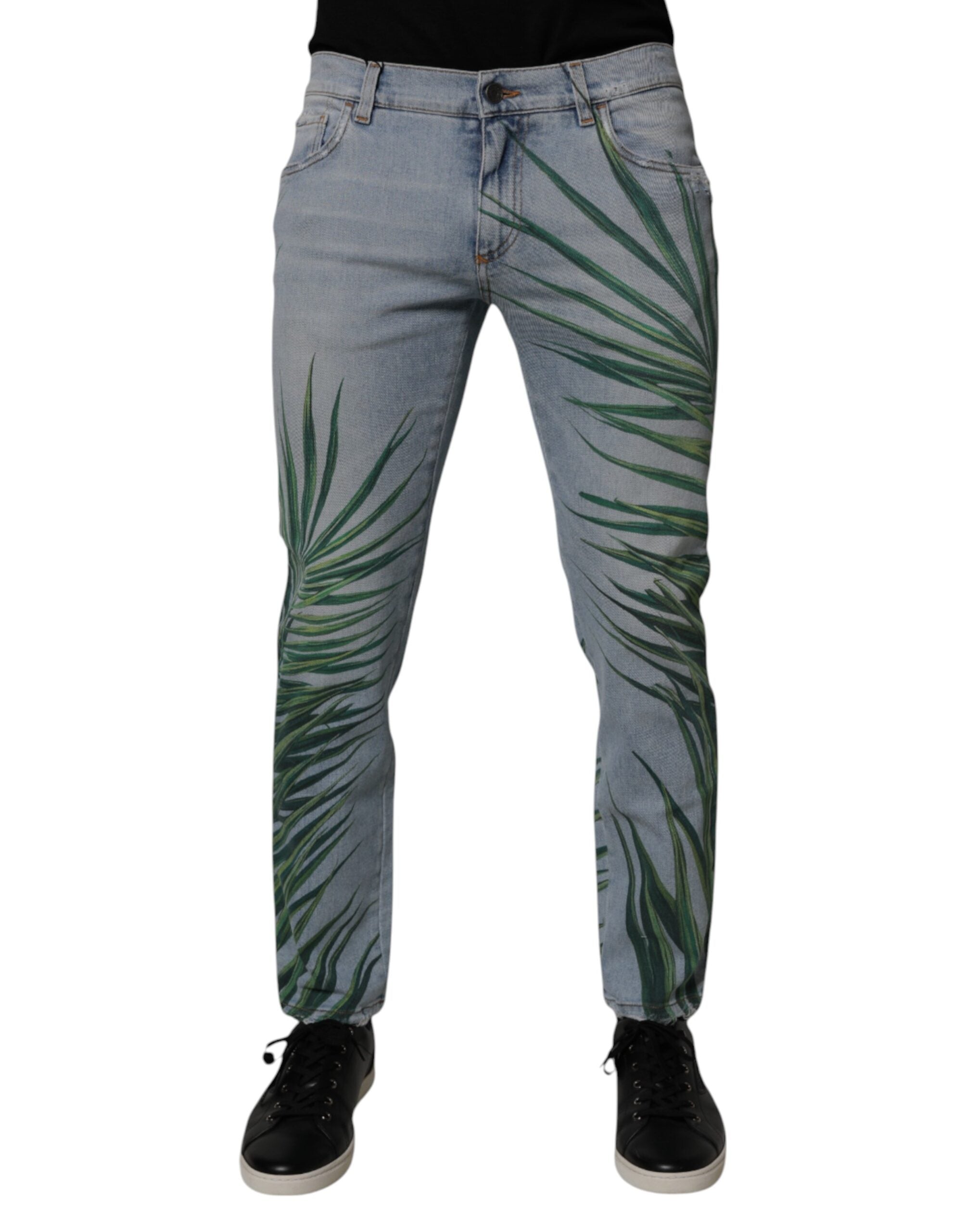 Dolce & Gabbana Light Blue Leaf Cotton Classic Men Denim Men's Jeans
