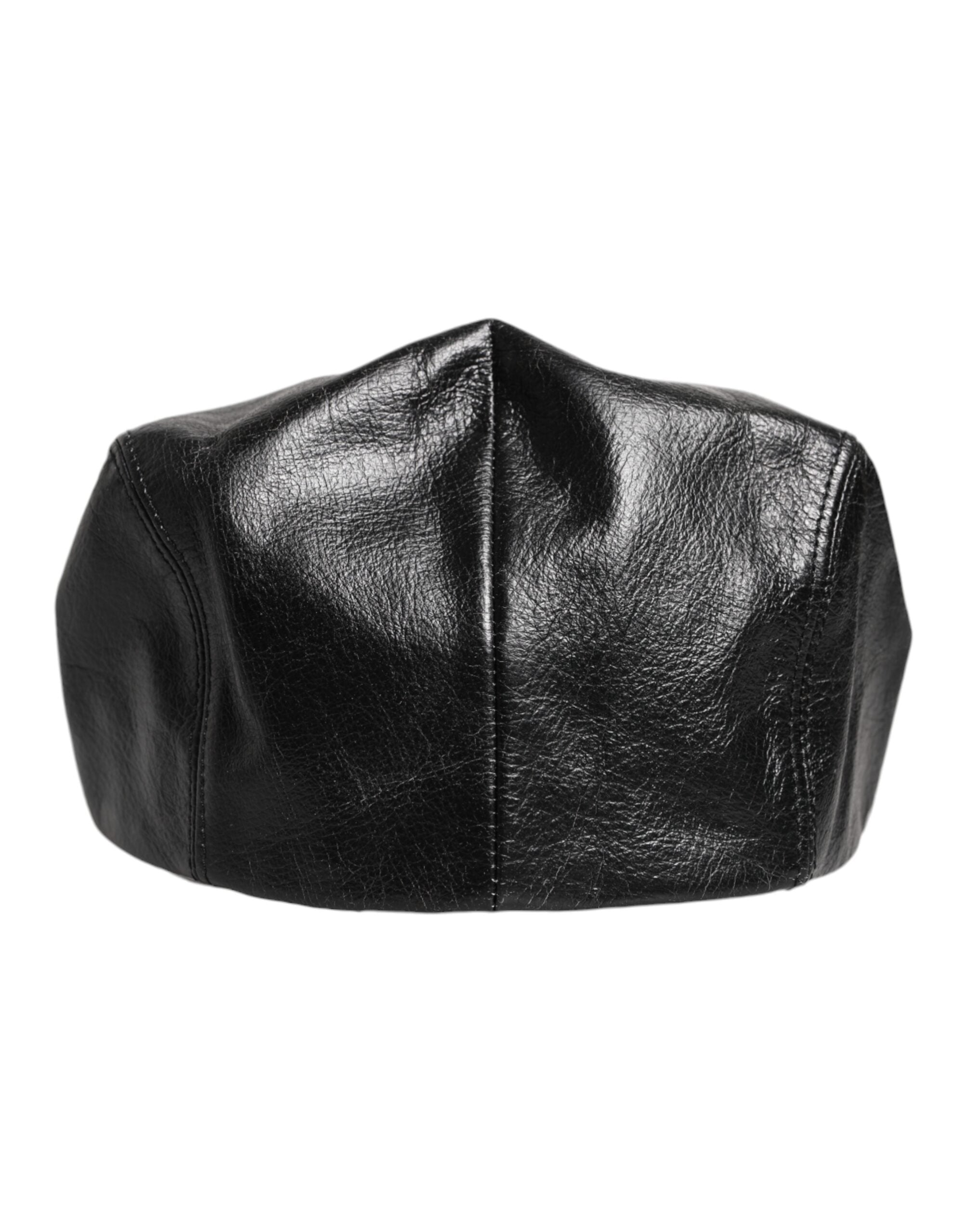 Dolce & Gabbana Black Calf Newsboy Capello Cabbie Men's Hat