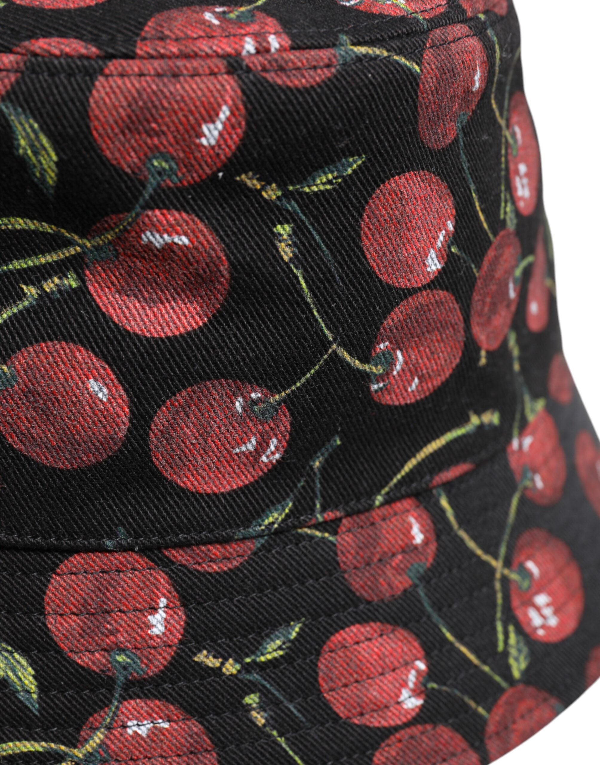 Dolce & Gabbana Black Cotton Printed Wide Brim Bucket Men's Hat