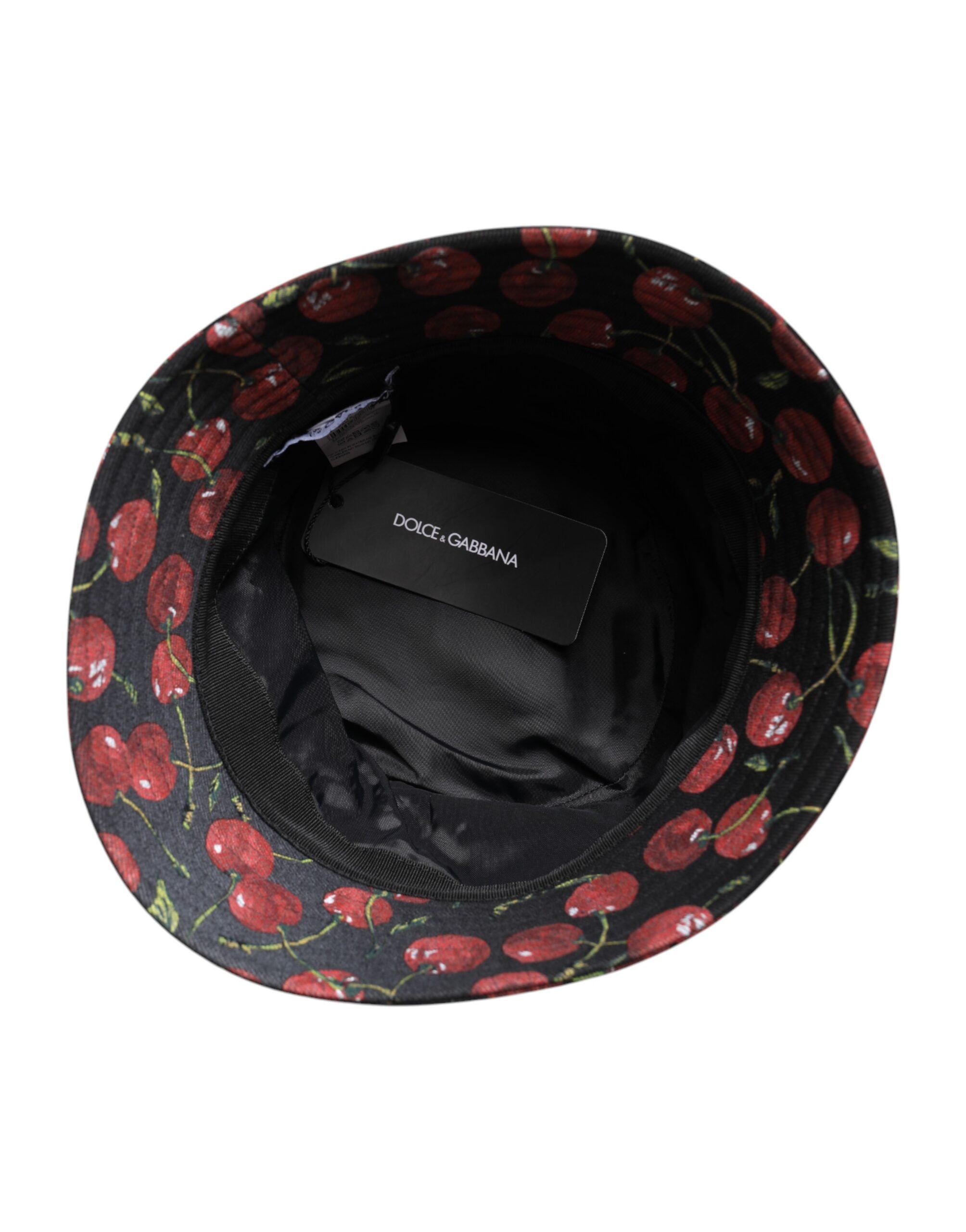 Dolce & Gabbana Black Cotton Printed Wide Brim Bucket Men's Hat