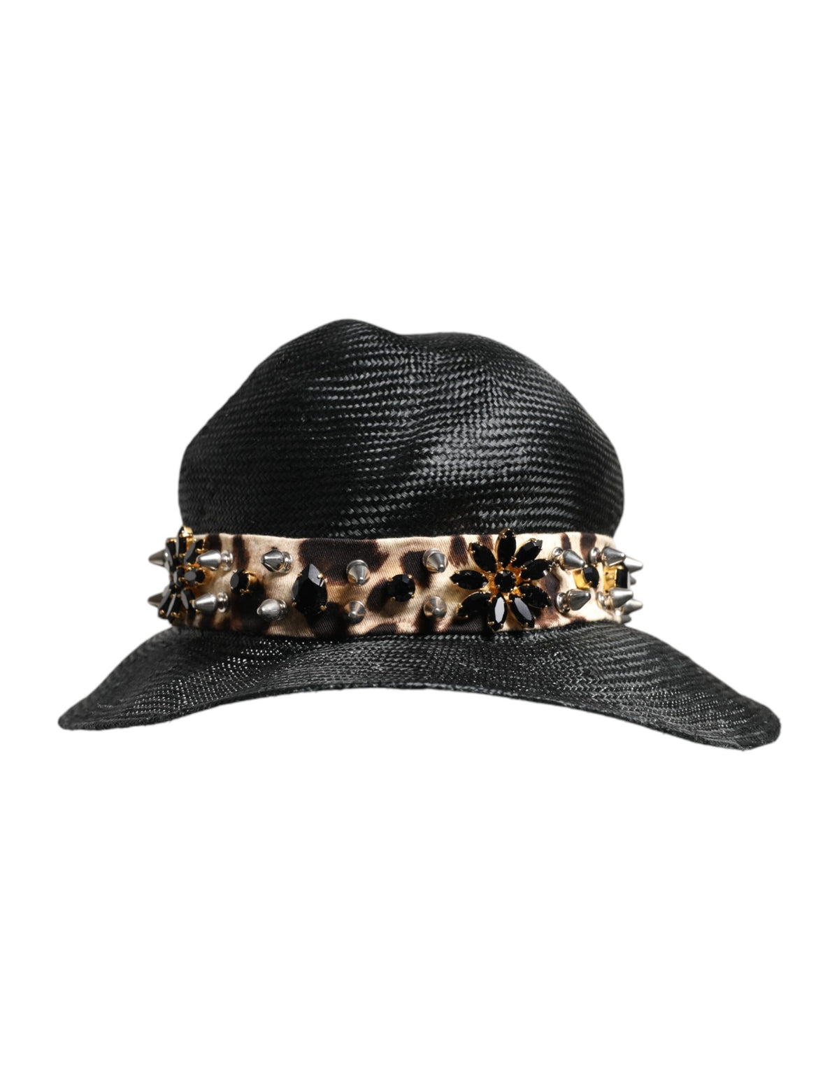 Dolce & Gabbana Black Straw Crystal Embellished Wide Brim Women's Hat (Pre-Owned)