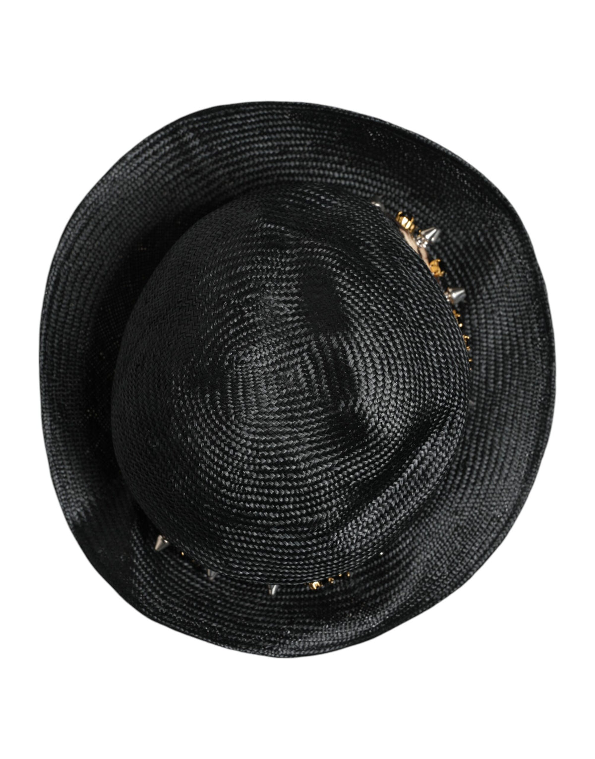 Dolce & Gabbana Black Straw Crystal Embellished Wide Brim Women's Hat (Pre-Owned)