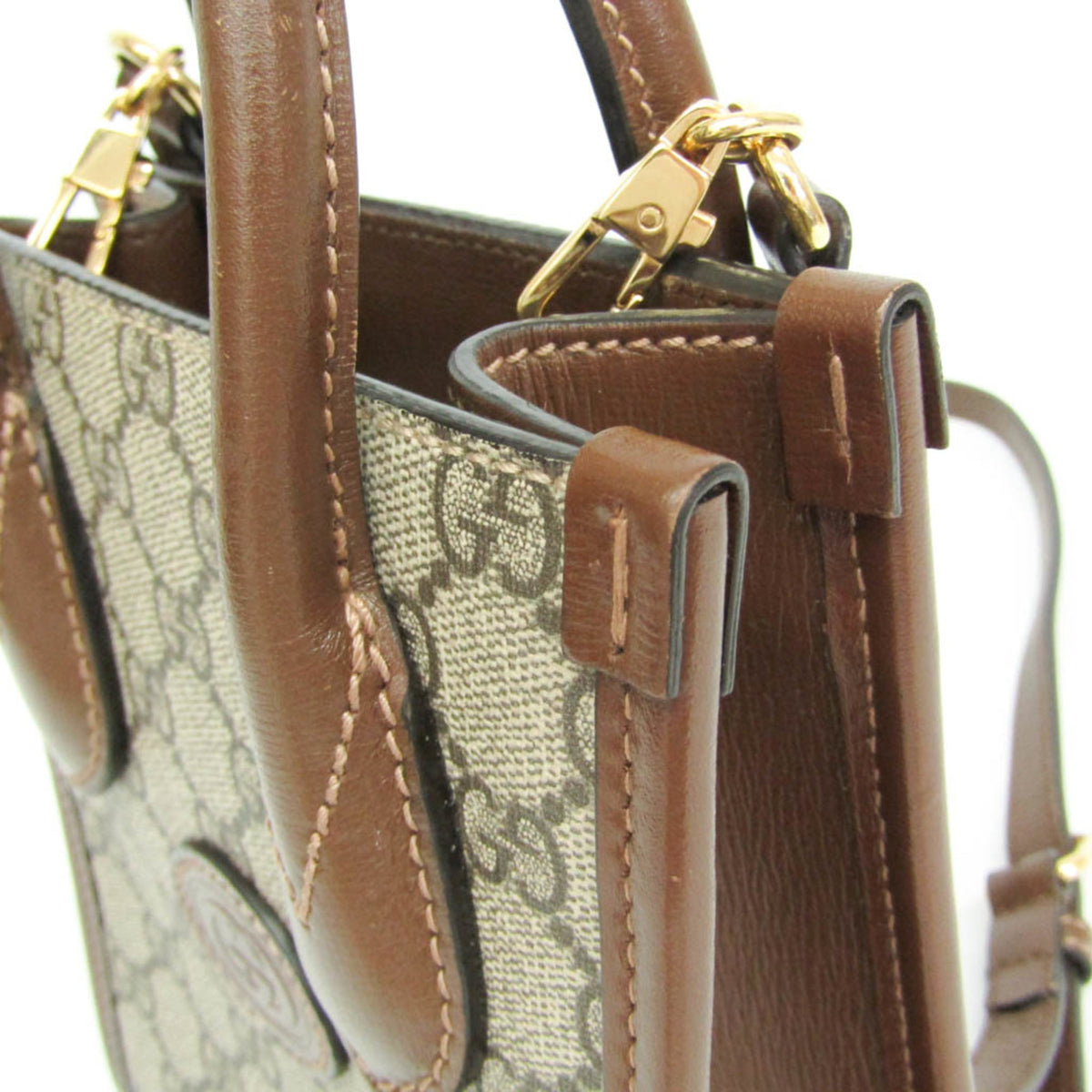 Gucci Interlocking G Patch Gg Coated Canvas Beige Canvas Tote Bag Bag (Pre-Owned)
