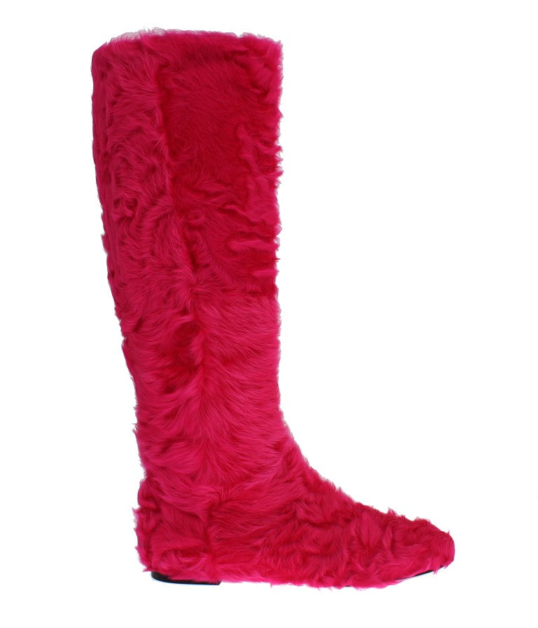 Dolce & Gabbana Elegant Pink Lambskin Fur Women's Boots