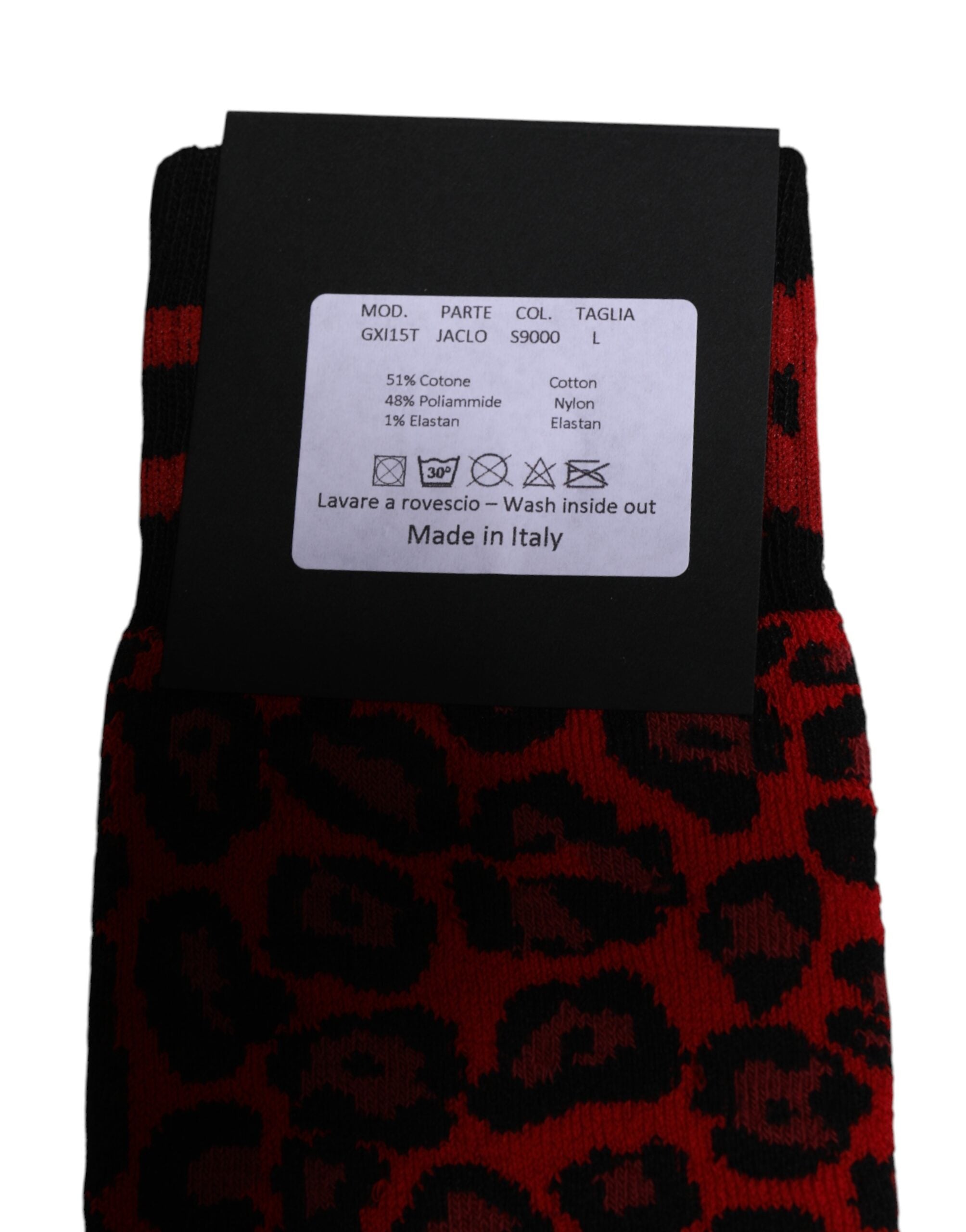 Dolce & Gabbana Black Red Leopard Mid Calf Men Men's Socks