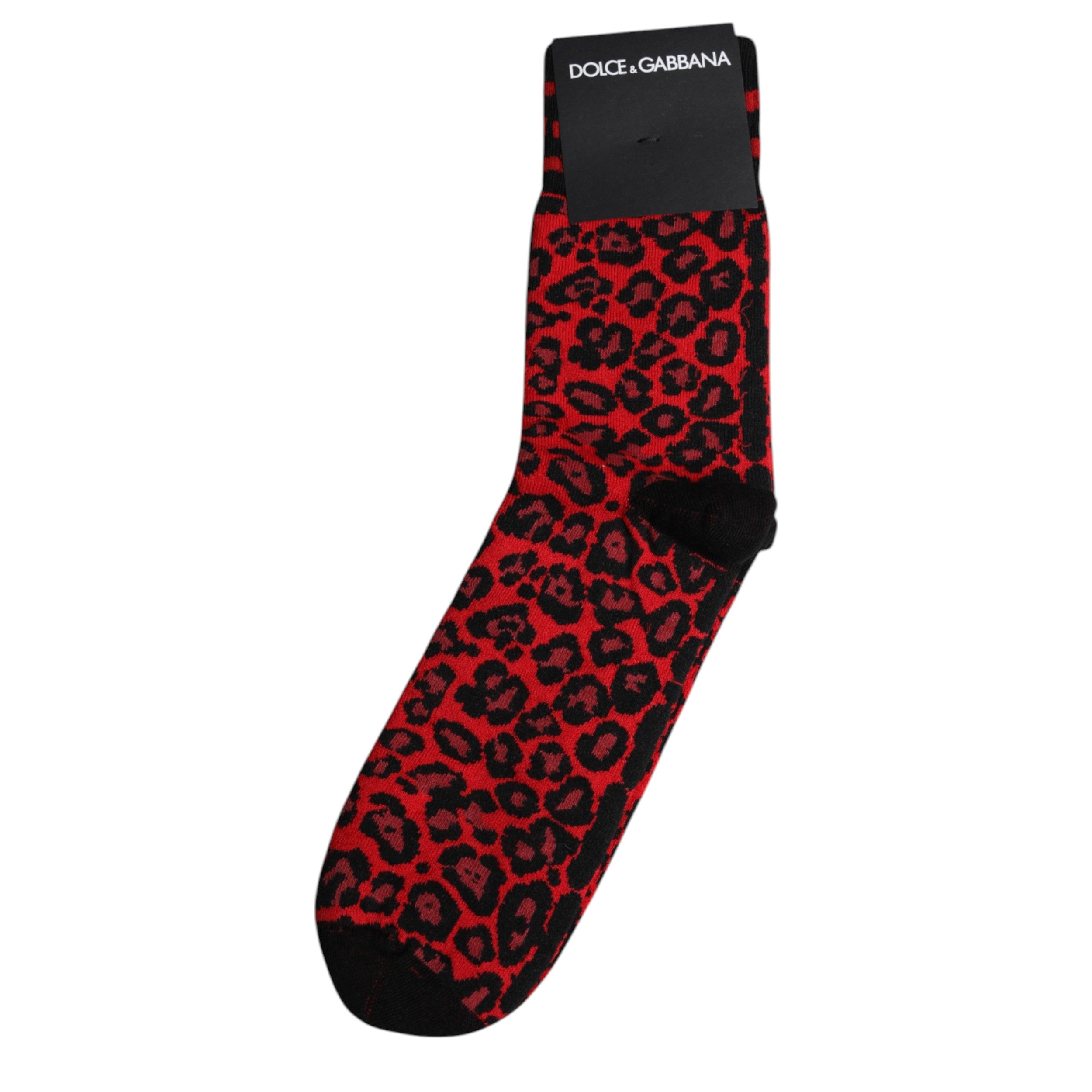 Dolce & Gabbana Black Red Leopard Mid Calf Men Men's Socks