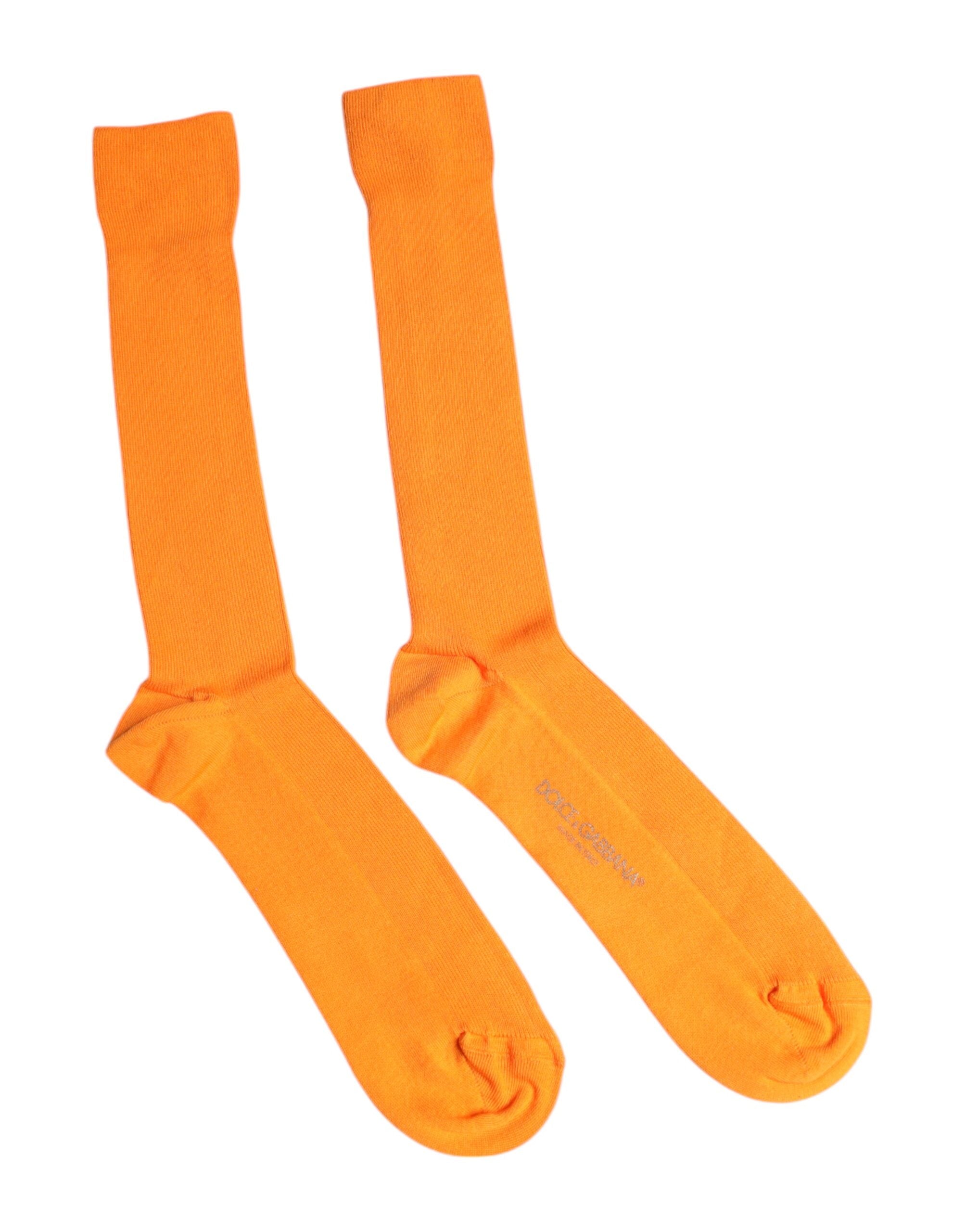 Dolce & Gabbana Orange Cotton Logo Over The Calf Men's Socks