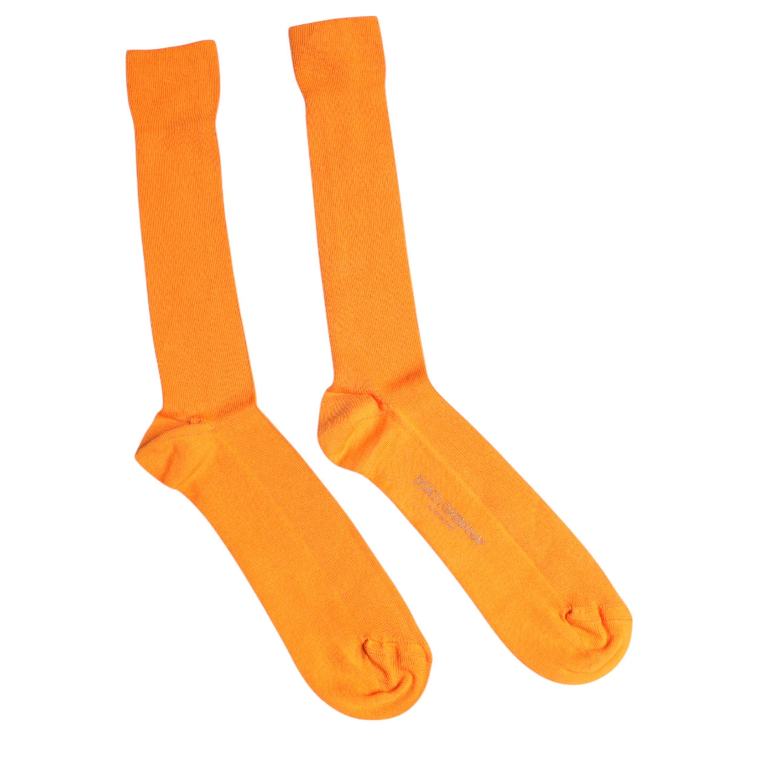 Dolce & Gabbana Orange Cotton Logo Over The Calf Men's Socks