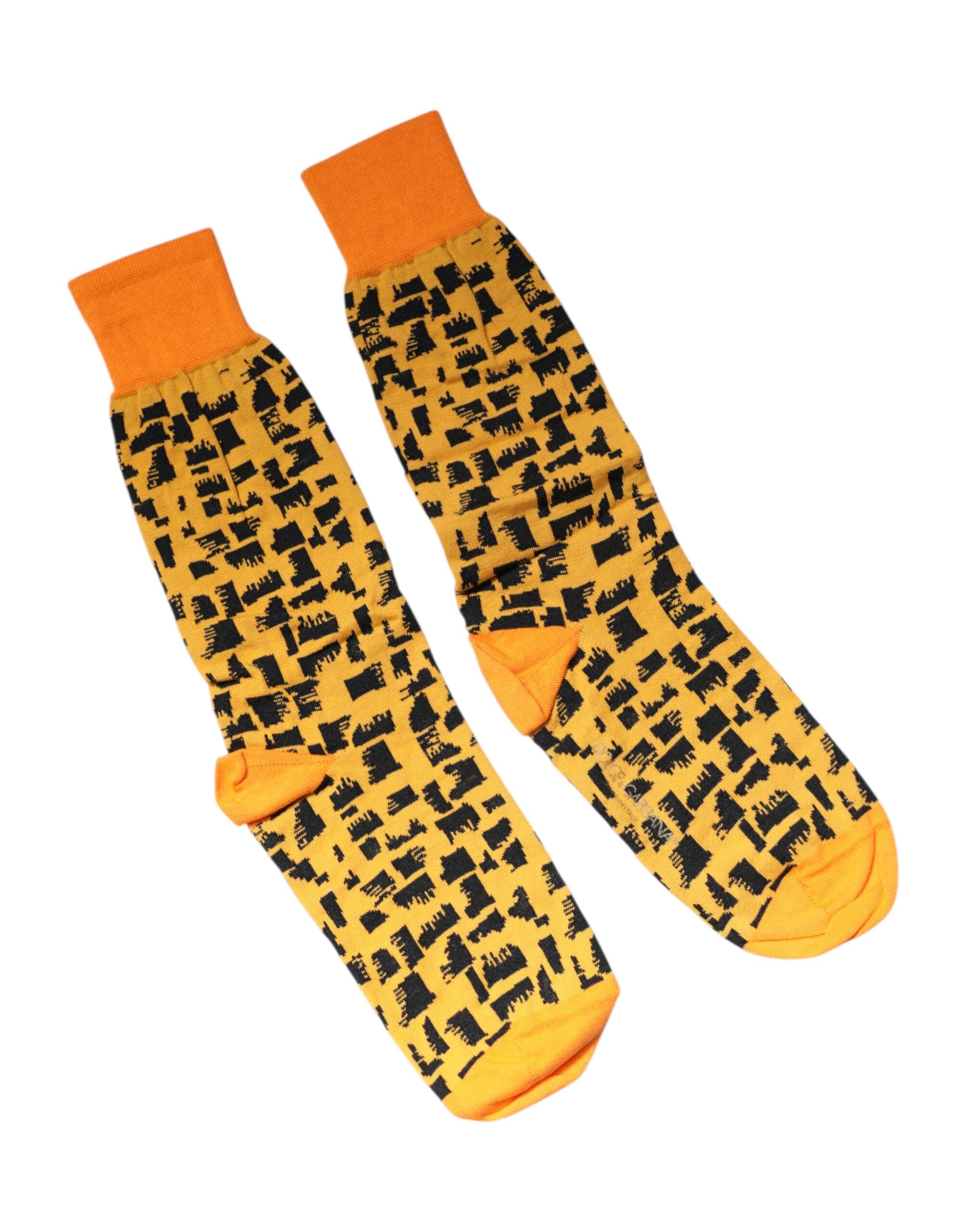 Dolce & Gabbana Yellow Black Print Mid Calf Men Men's Socks