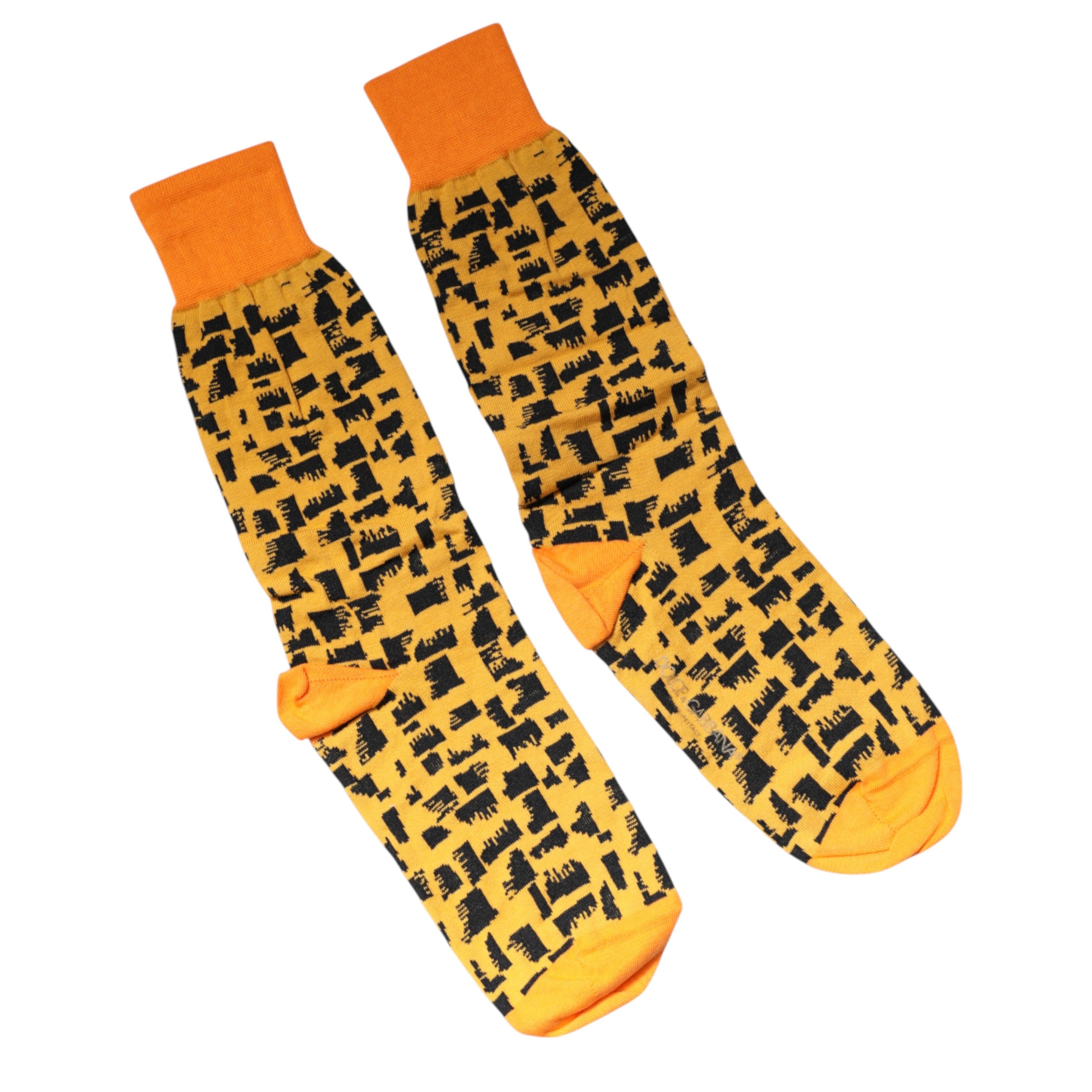 Dolce & Gabbana Yellow Black Print Mid Calf Men Men's Socks